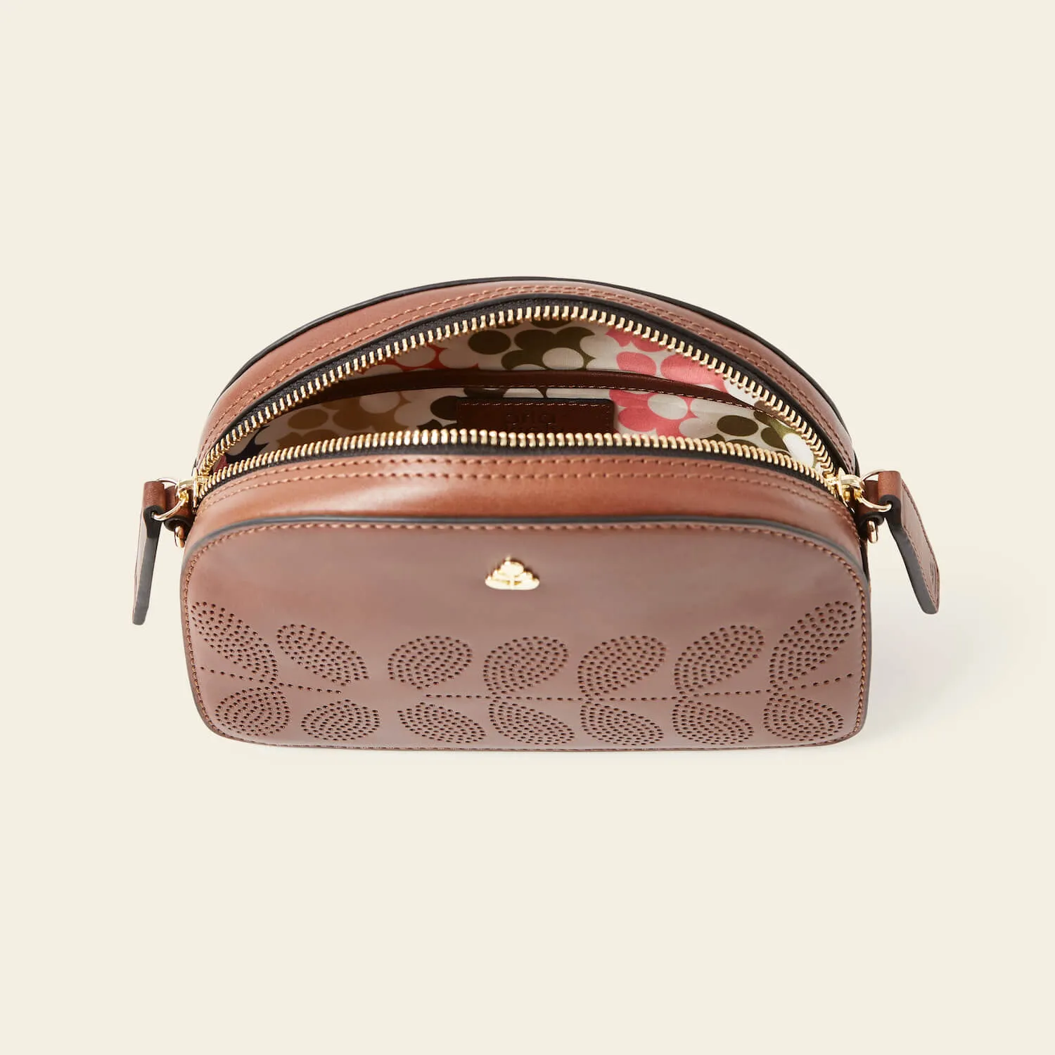 Babaluna Crossbody - Tan Punched Flower