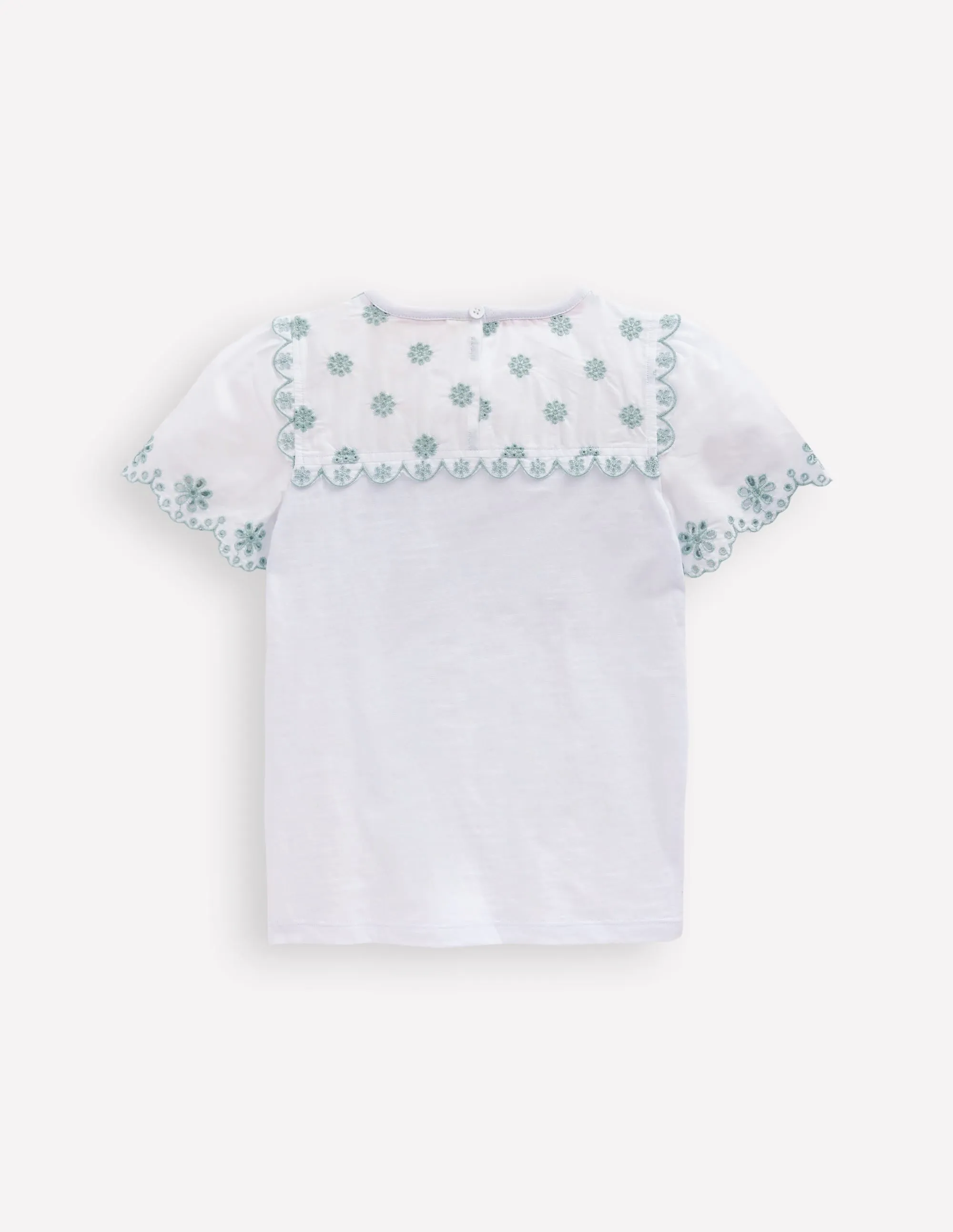 Broderie Sleeve Tee-White