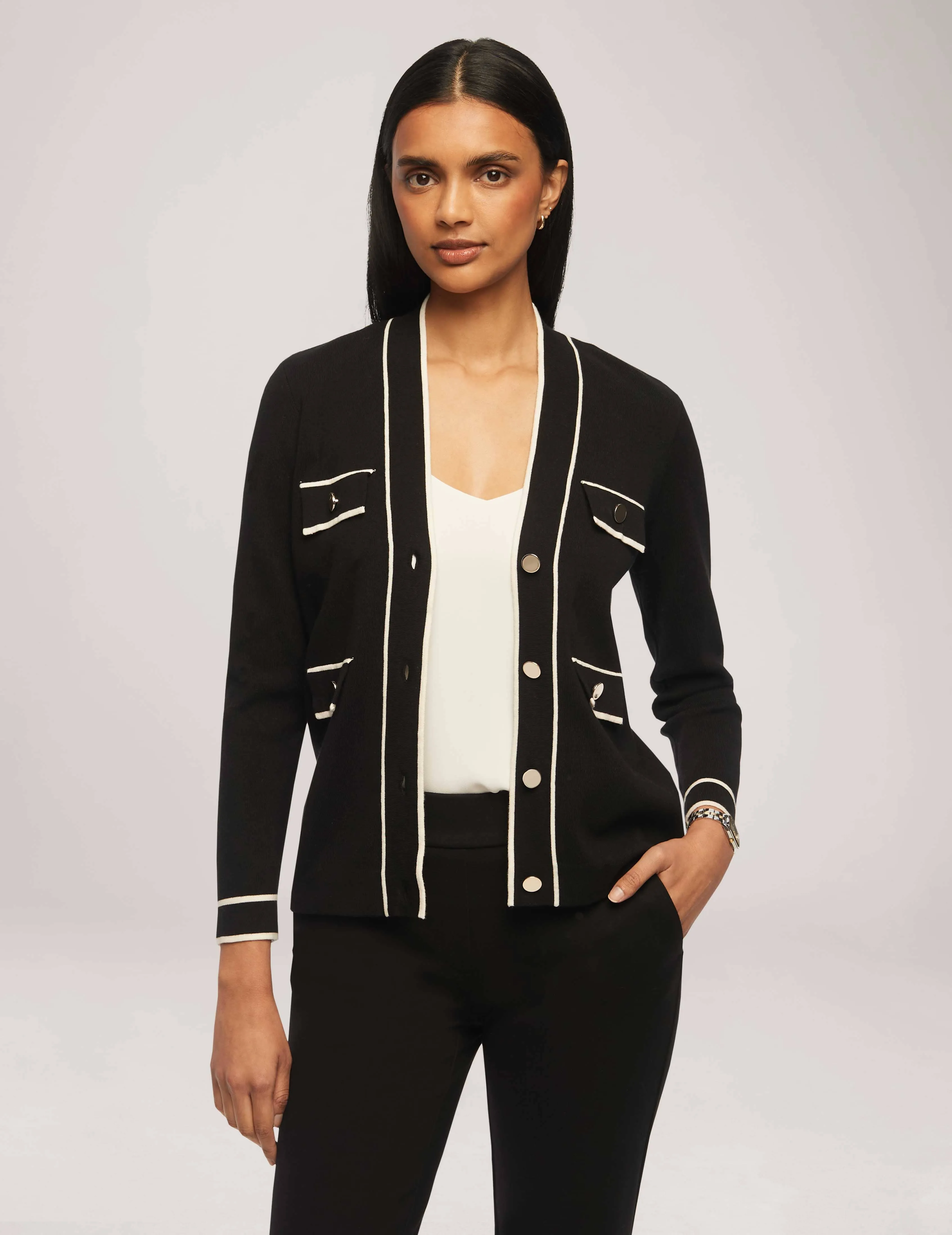 Cardigan With Tipped Pockets- Sale