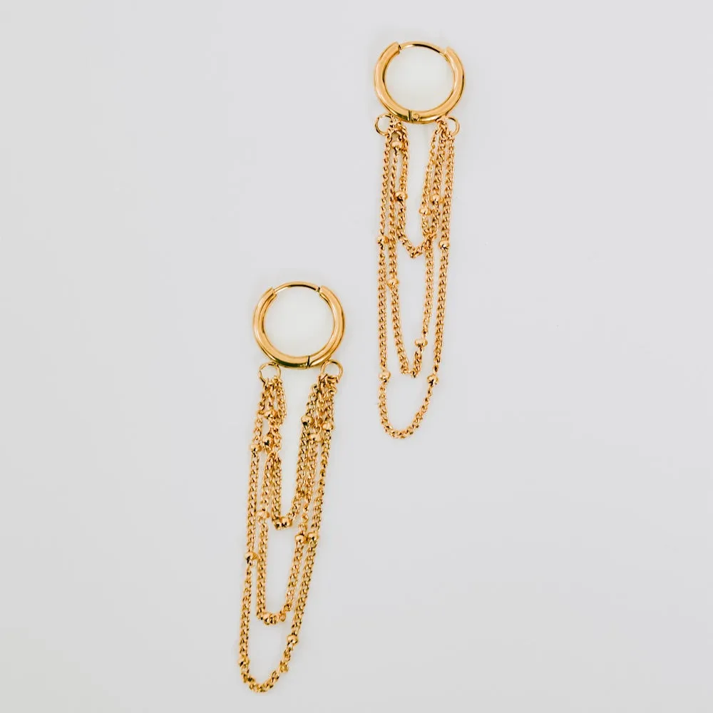 Chain Drop Huggie Hoop Earrings - WATERPROOF