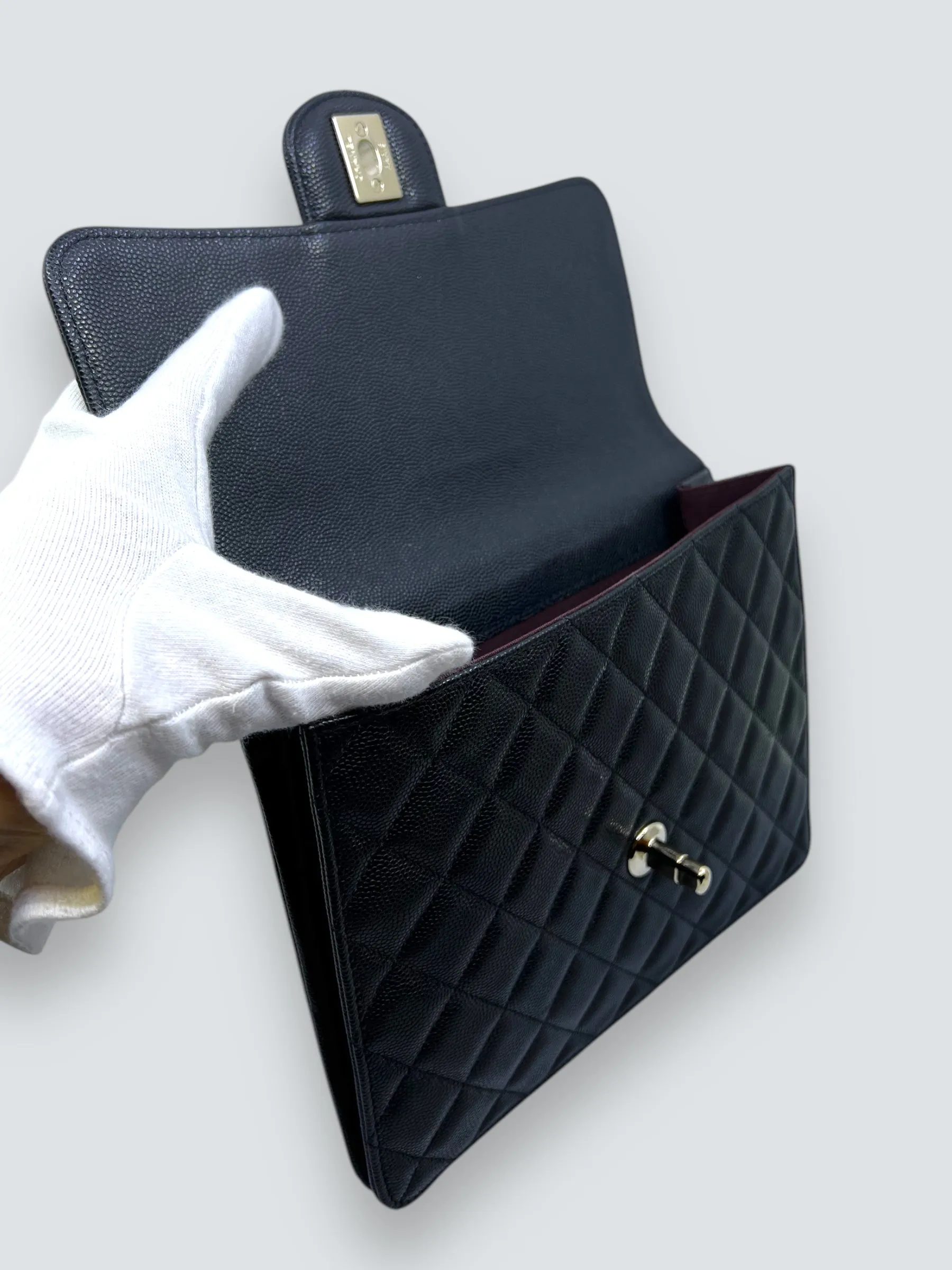 Chanel Black Caviar Leather CC Logo Clutch