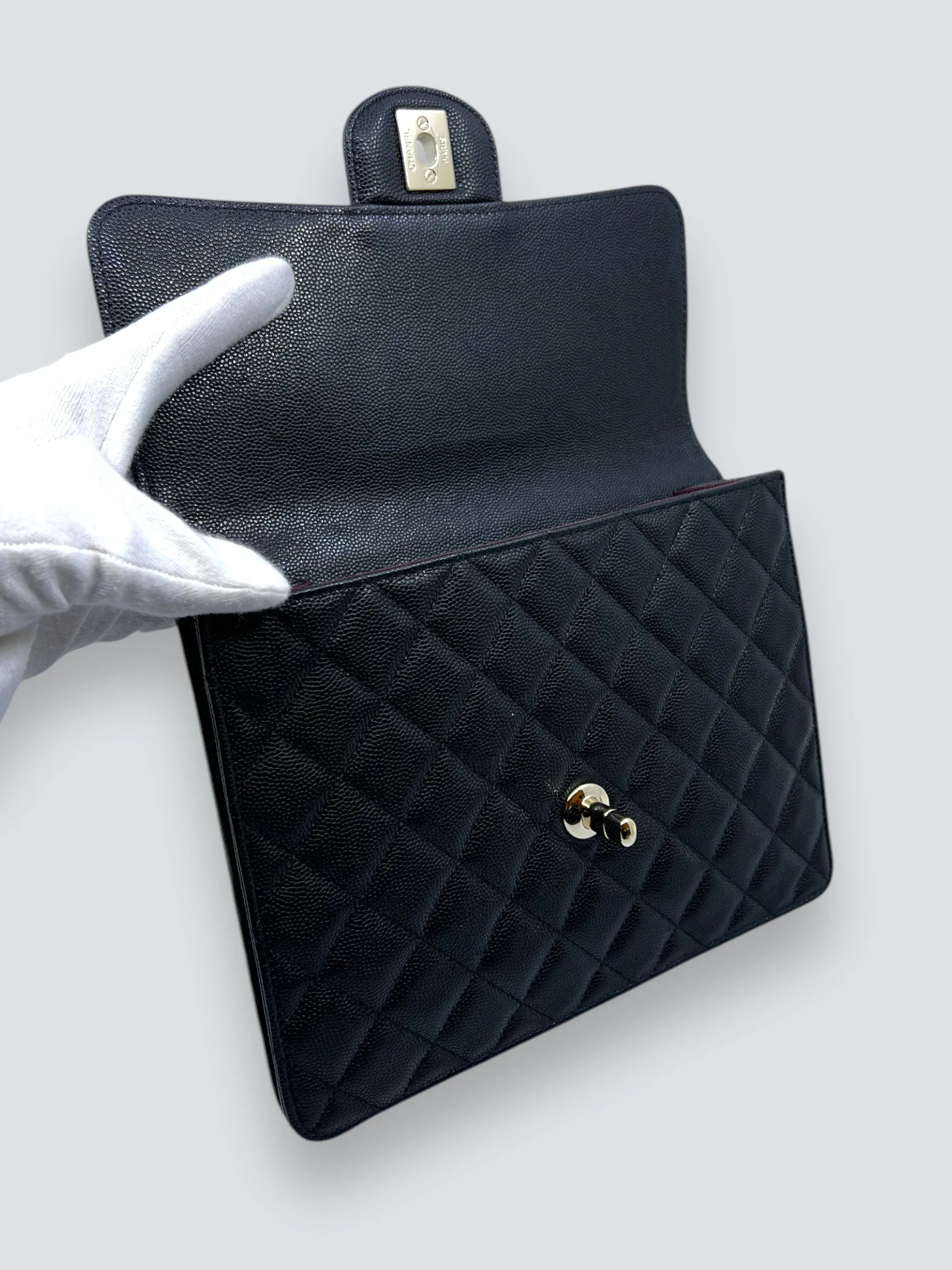 Chanel Black Caviar Leather CC Logo Clutch
