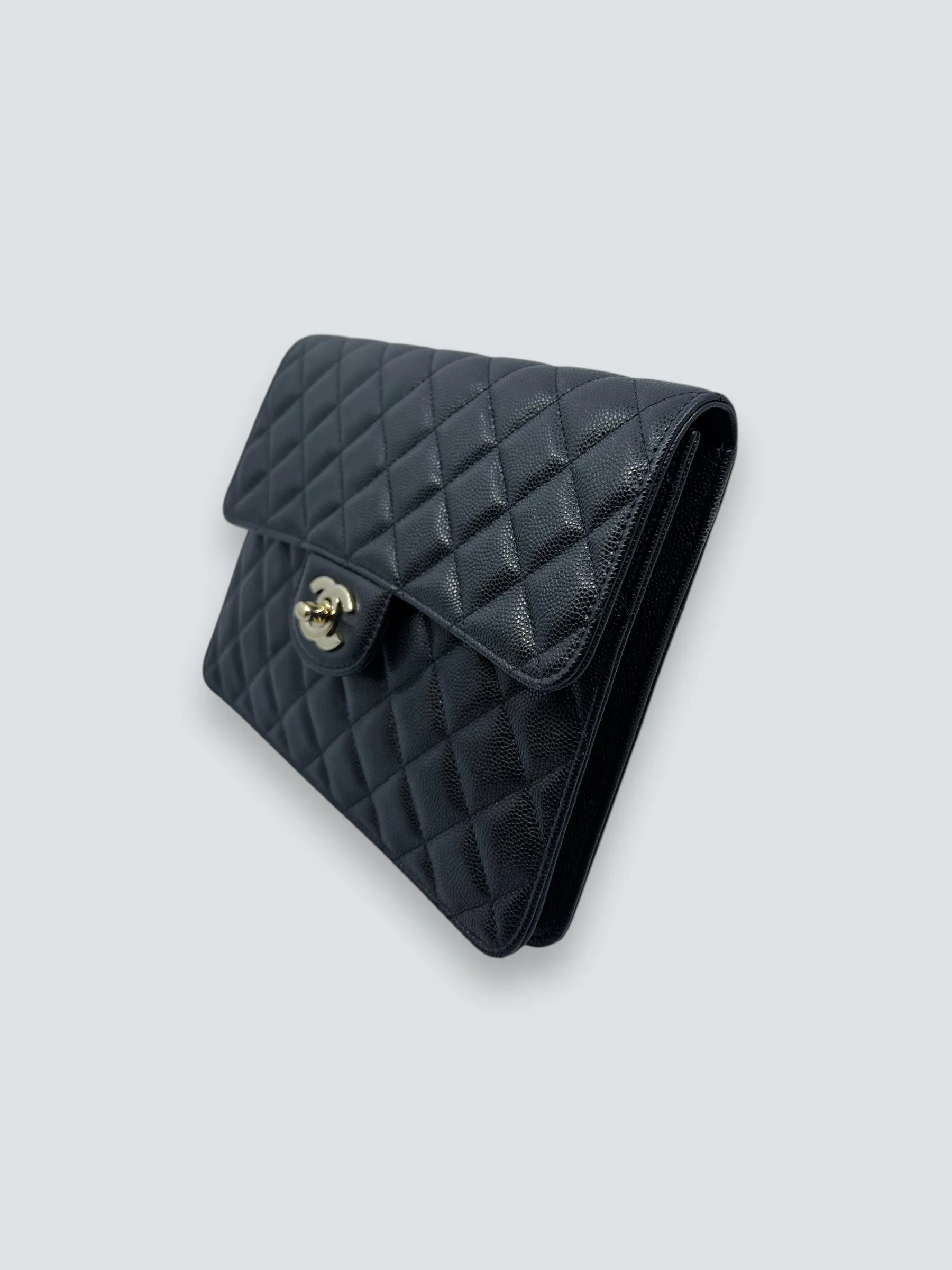 Chanel Black Caviar Leather CC Logo Clutch
