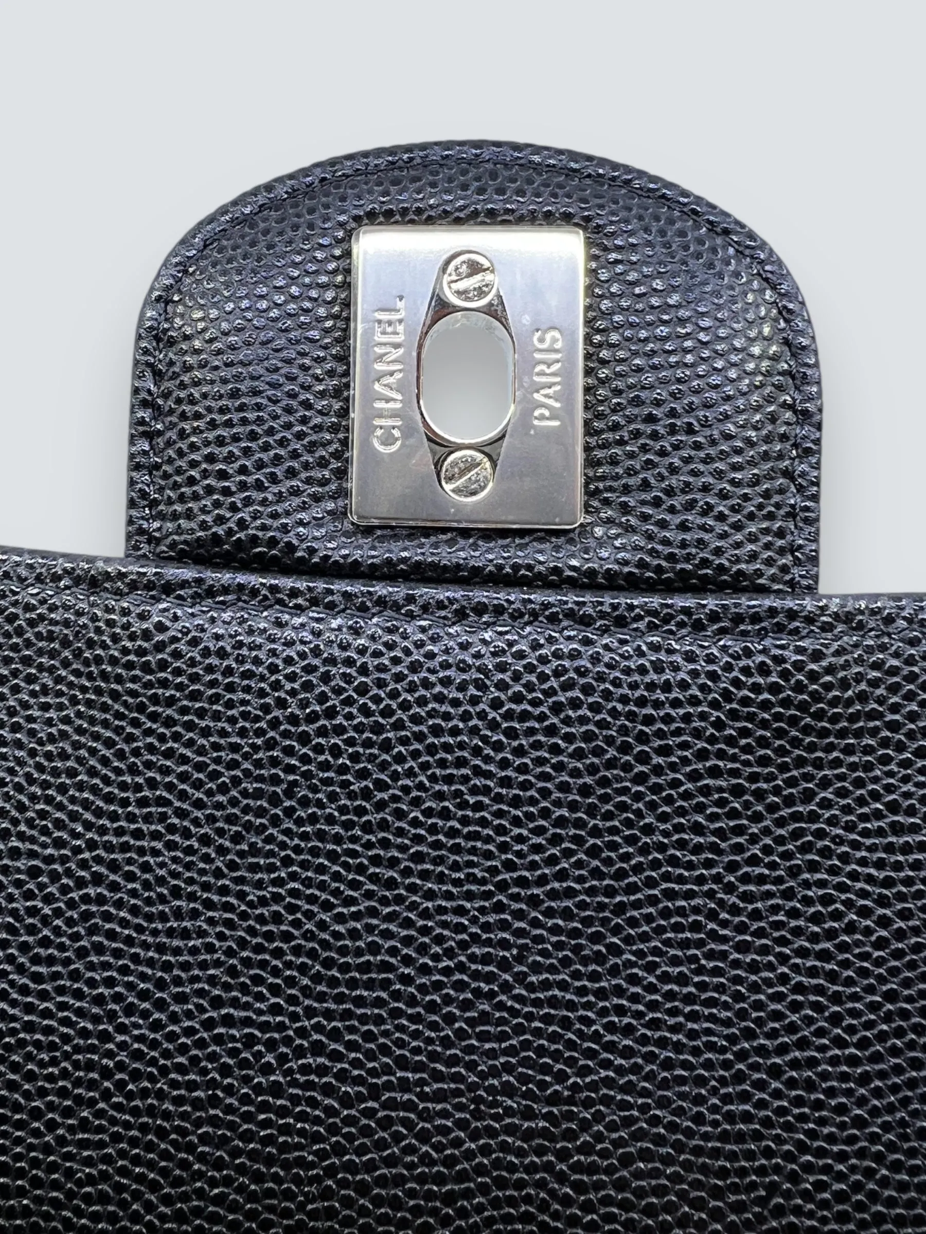 Chanel Black Caviar Leather CC Logo Clutch
