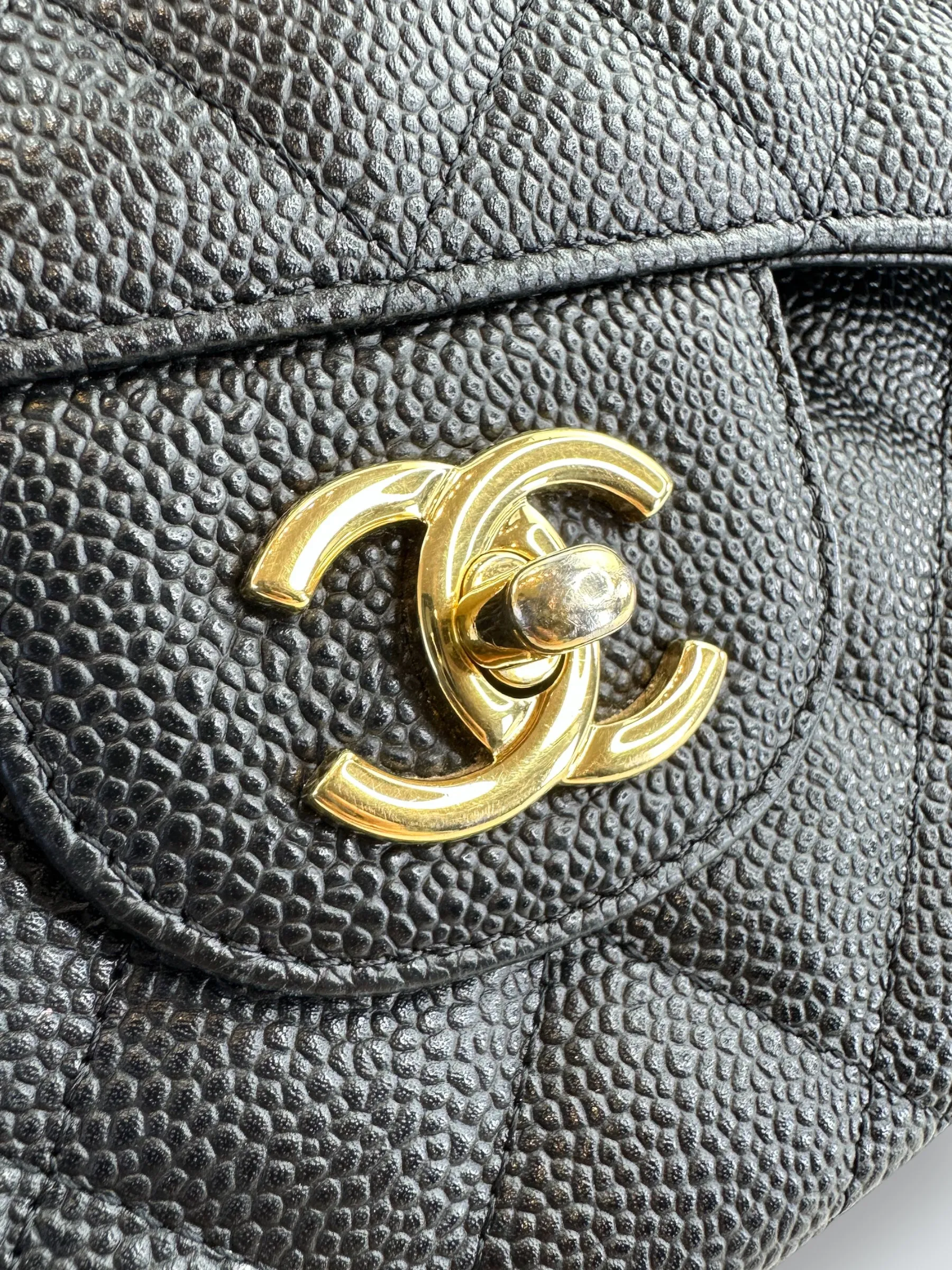 Chanel Black Caviar Leather Jumbo Double Flap