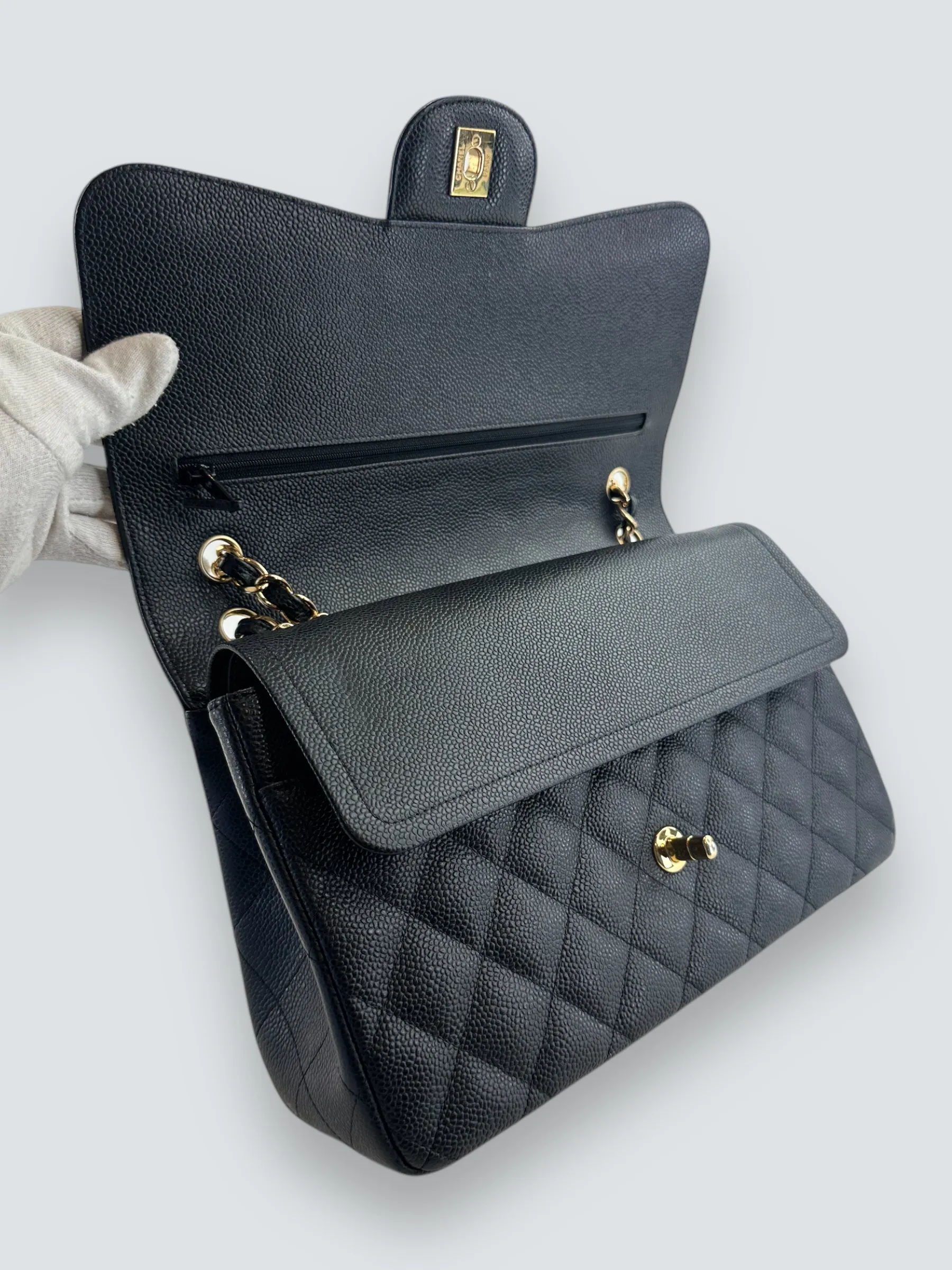 Chanel Black Caviar Leather Jumbo Double Flap