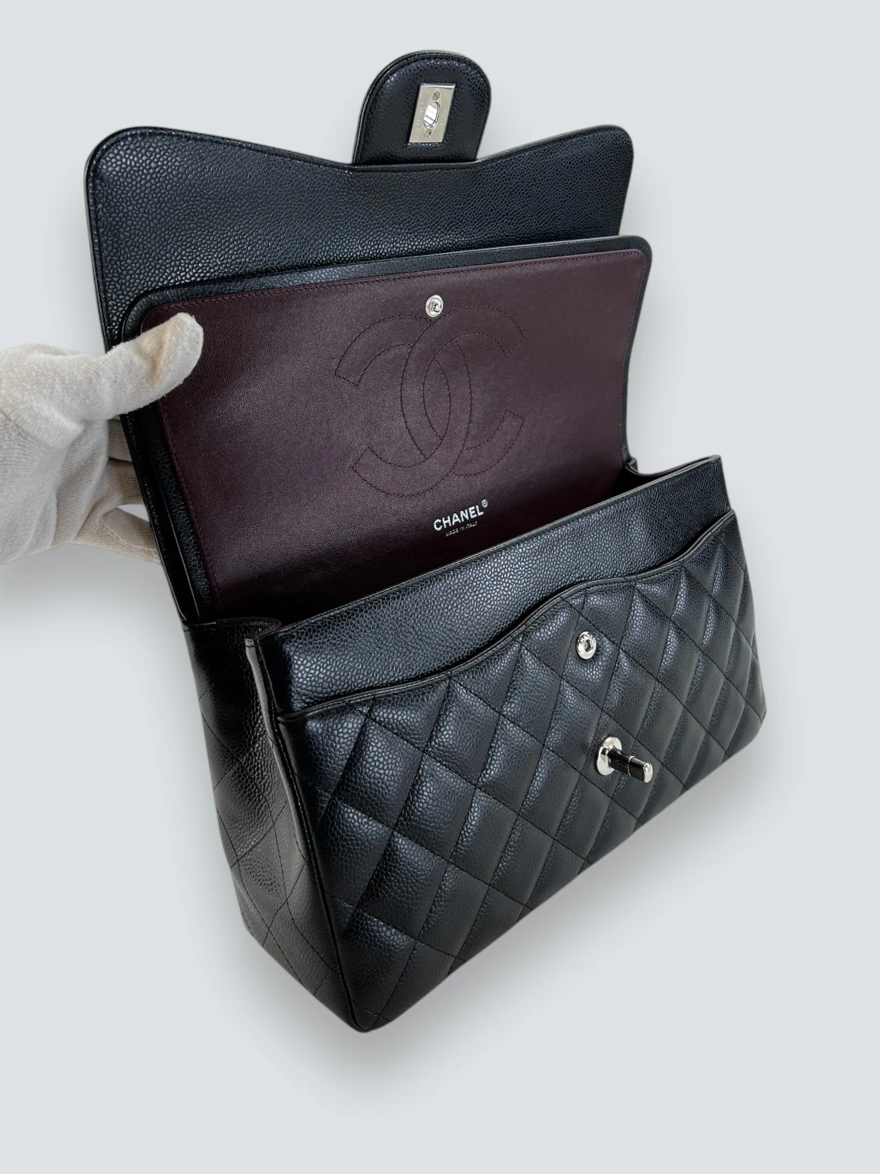 Chanel Black Caviar Leather Jumbo Double Flap