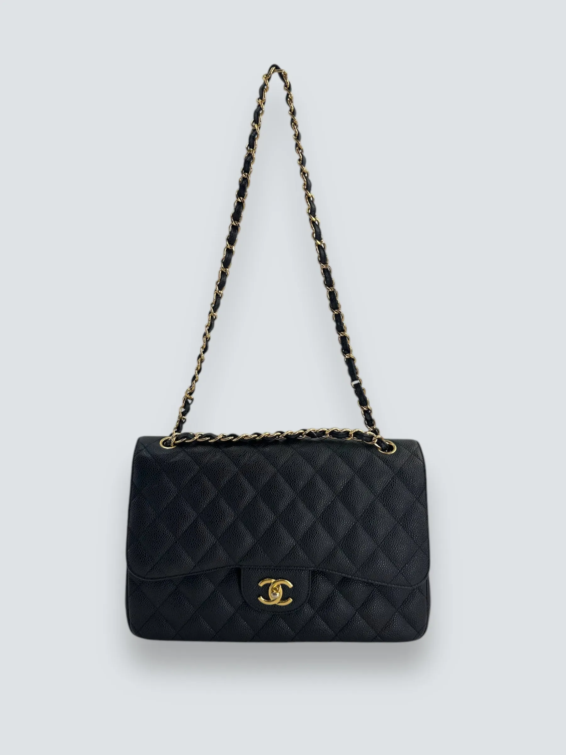 Chanel Black Caviar Leather Jumbo Double Flap
