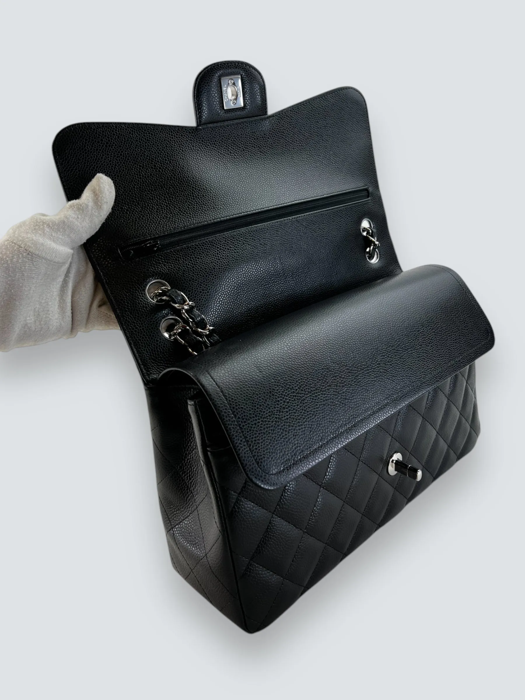 Chanel Black Caviar Leather Jumbo Double Flap