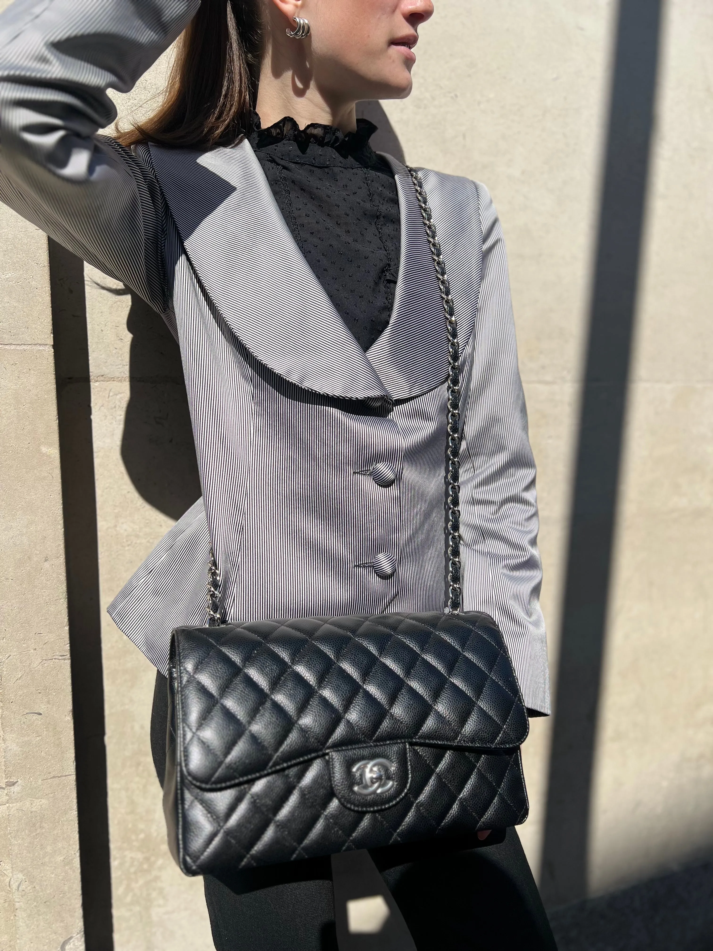 Chanel Black Caviar Leather Jumbo Double Flap