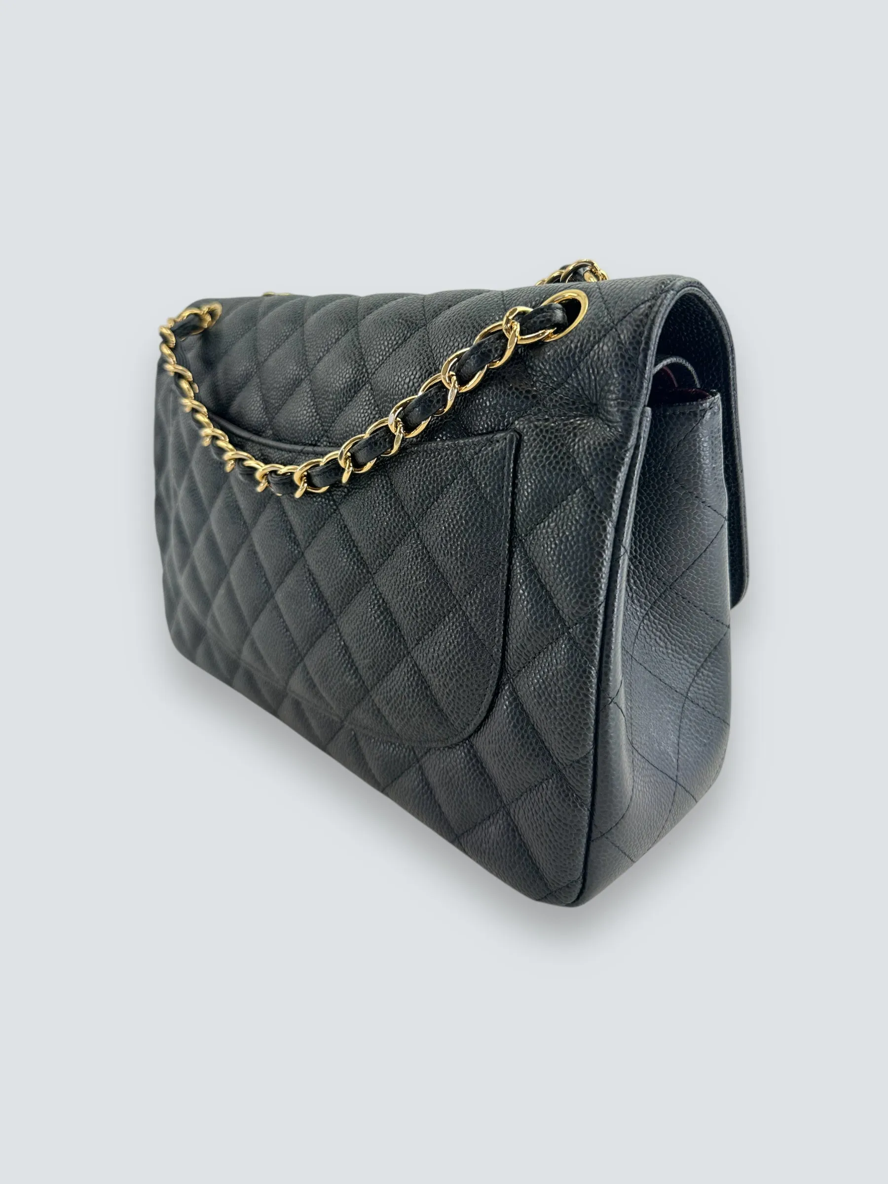 Chanel Black Caviar Leather Jumbo Double Flap