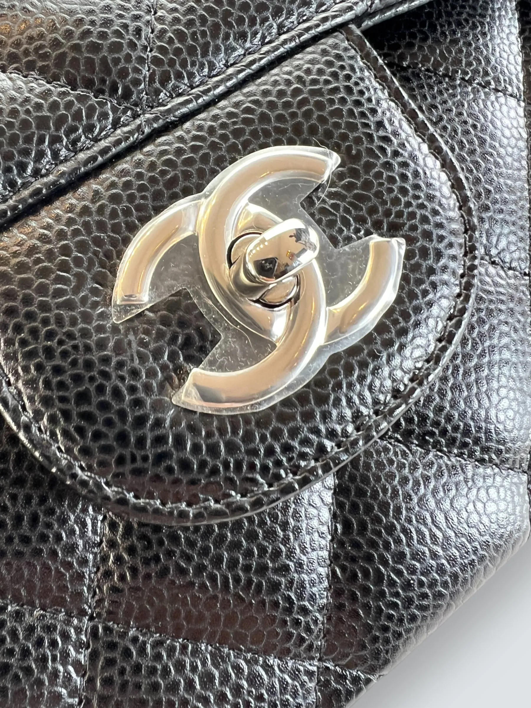 Chanel Black Caviar Leather Jumbo Double Flap