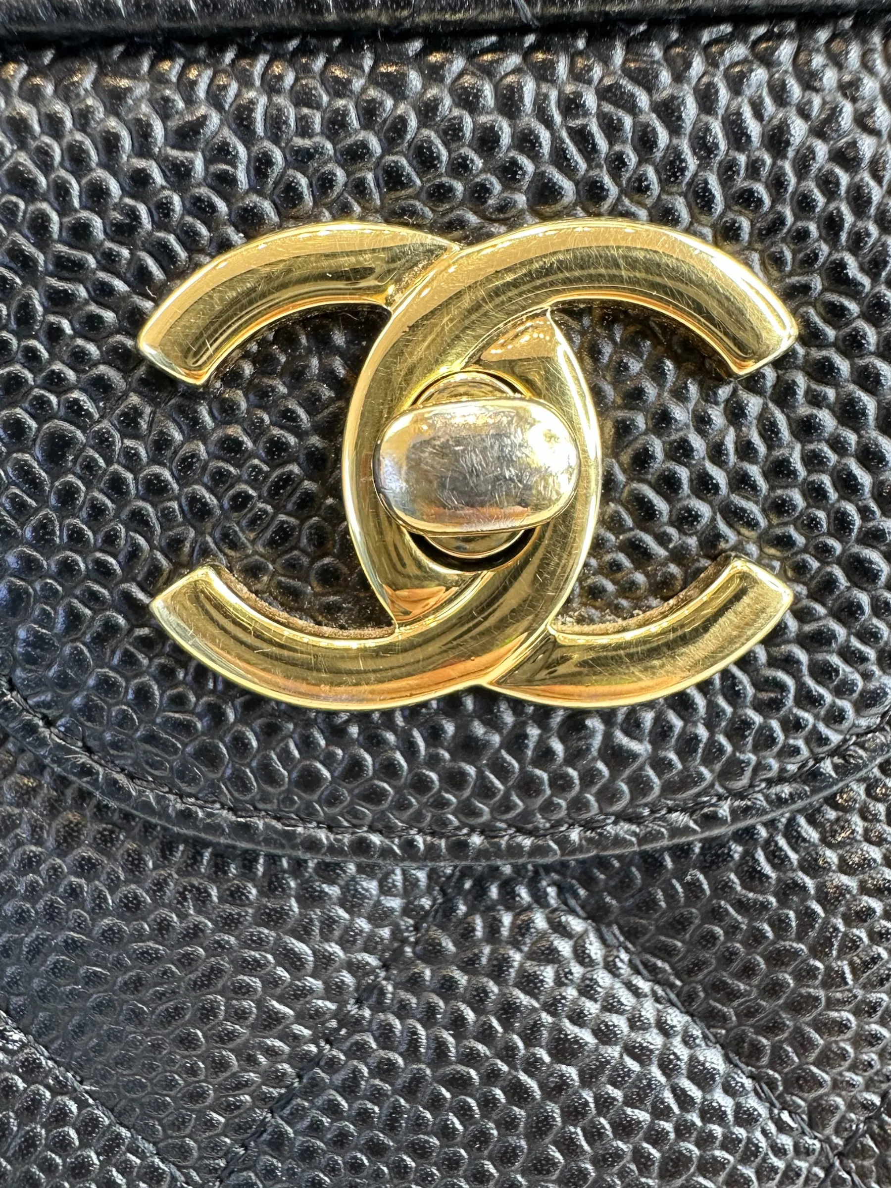 Chanel Black Caviar Leather Jumbo Double Flap