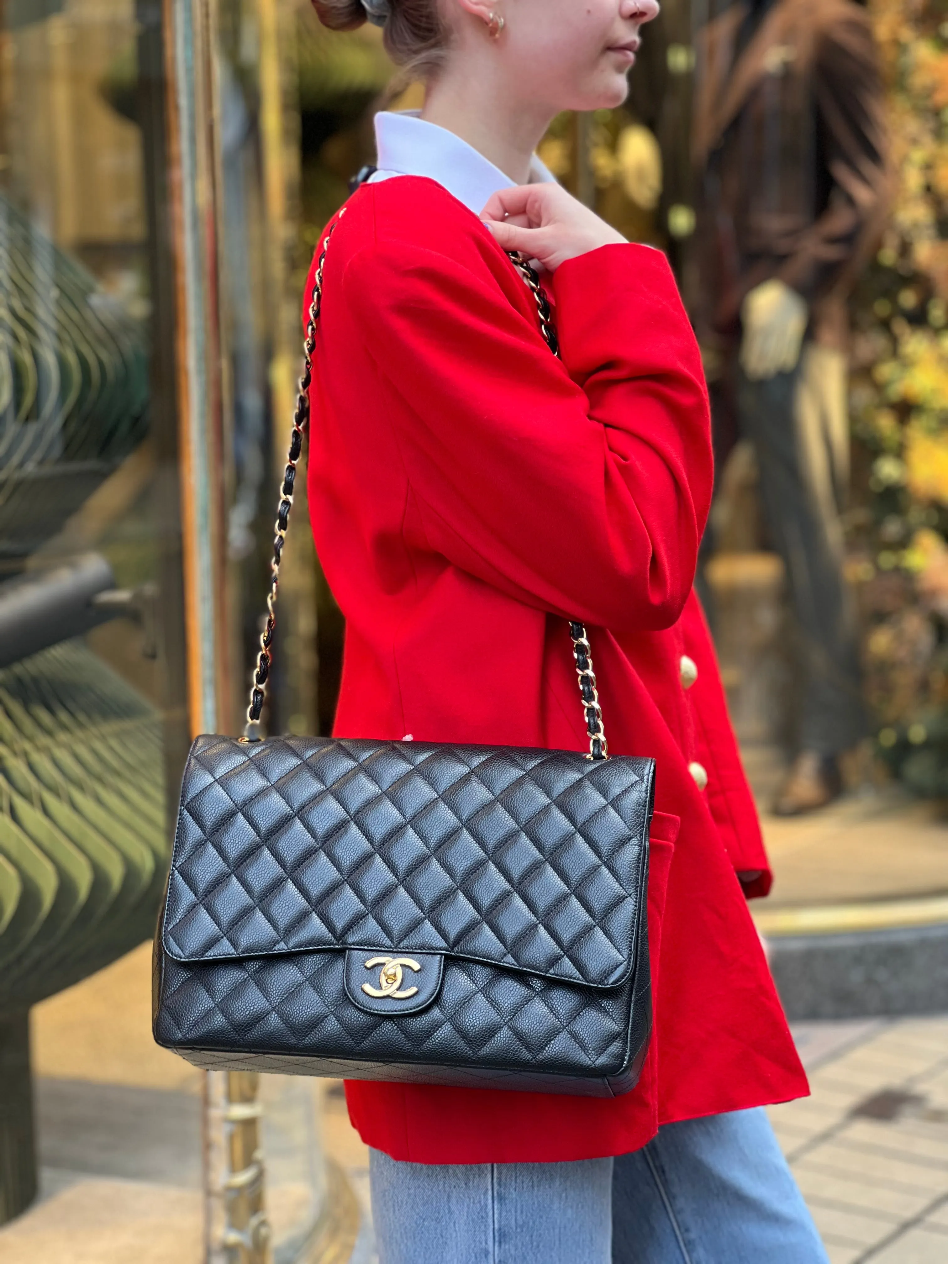 Chanel Black Caviar Leather Maxi Double Flap