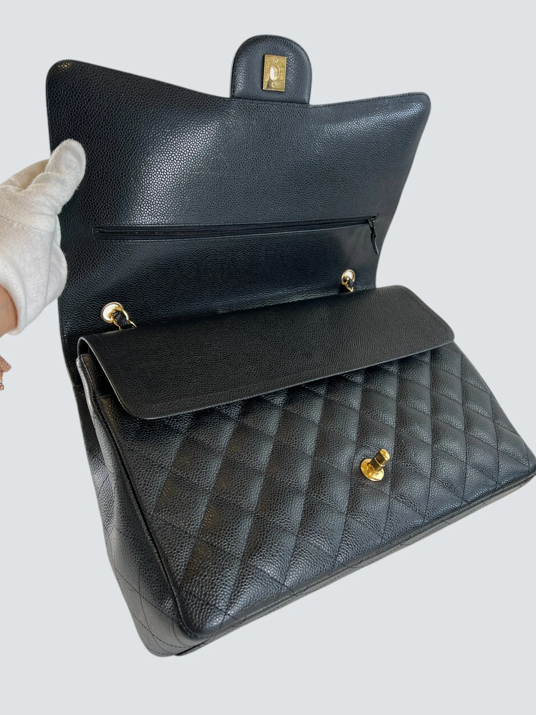 Chanel Black Caviar Leather Maxi Double Flap