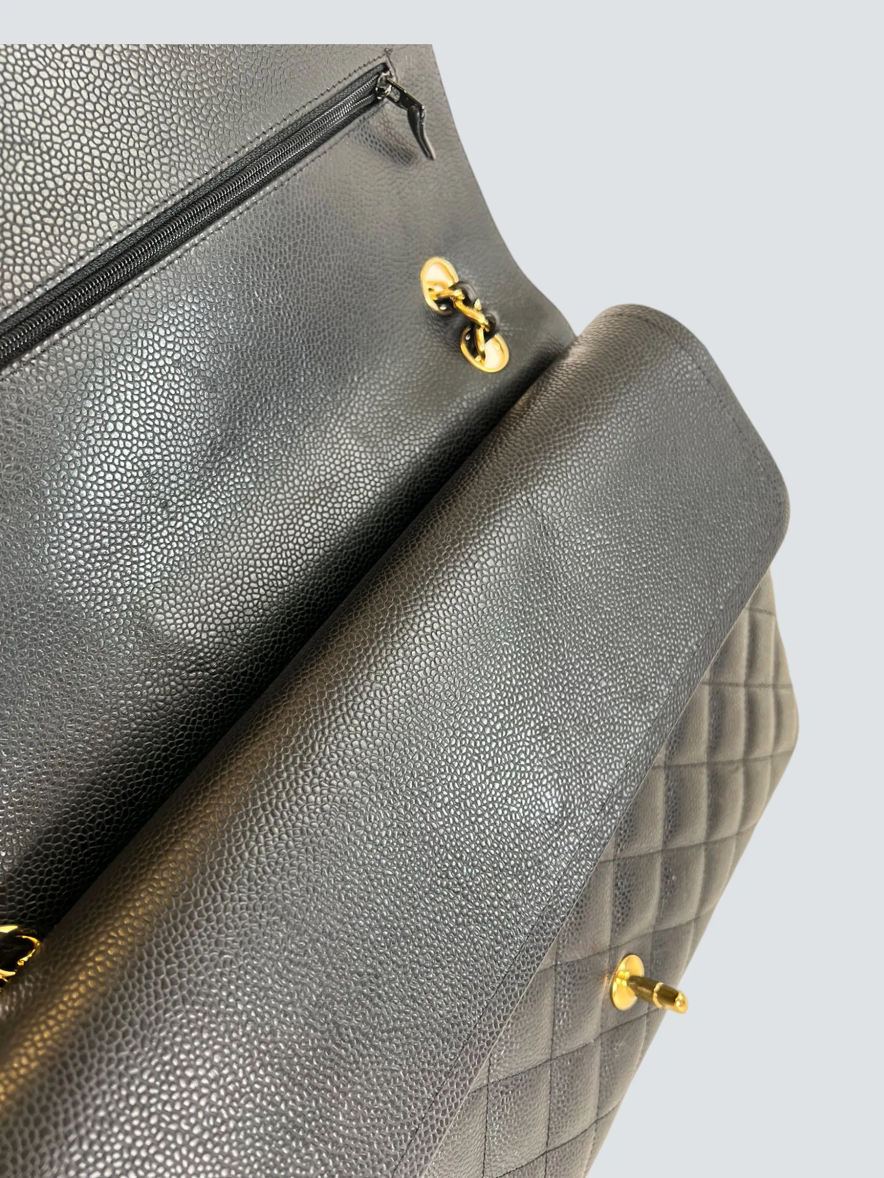 Chanel Black Caviar Leather Maxi Double Flap