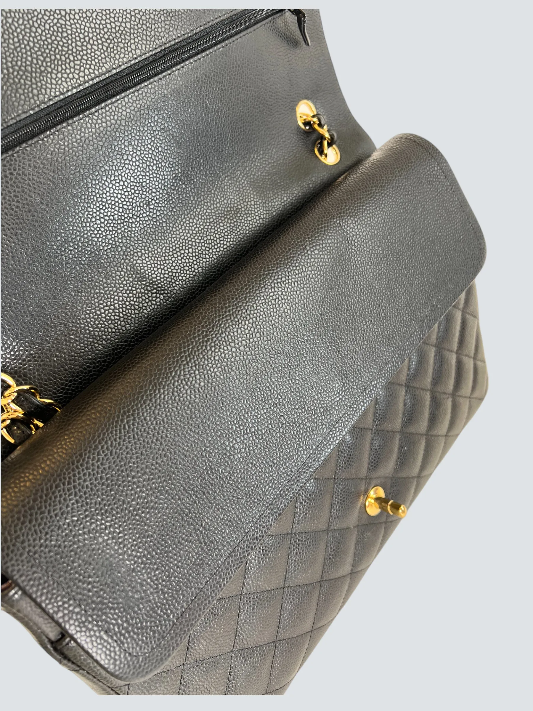 Chanel Black Caviar Leather Maxi Double Flap