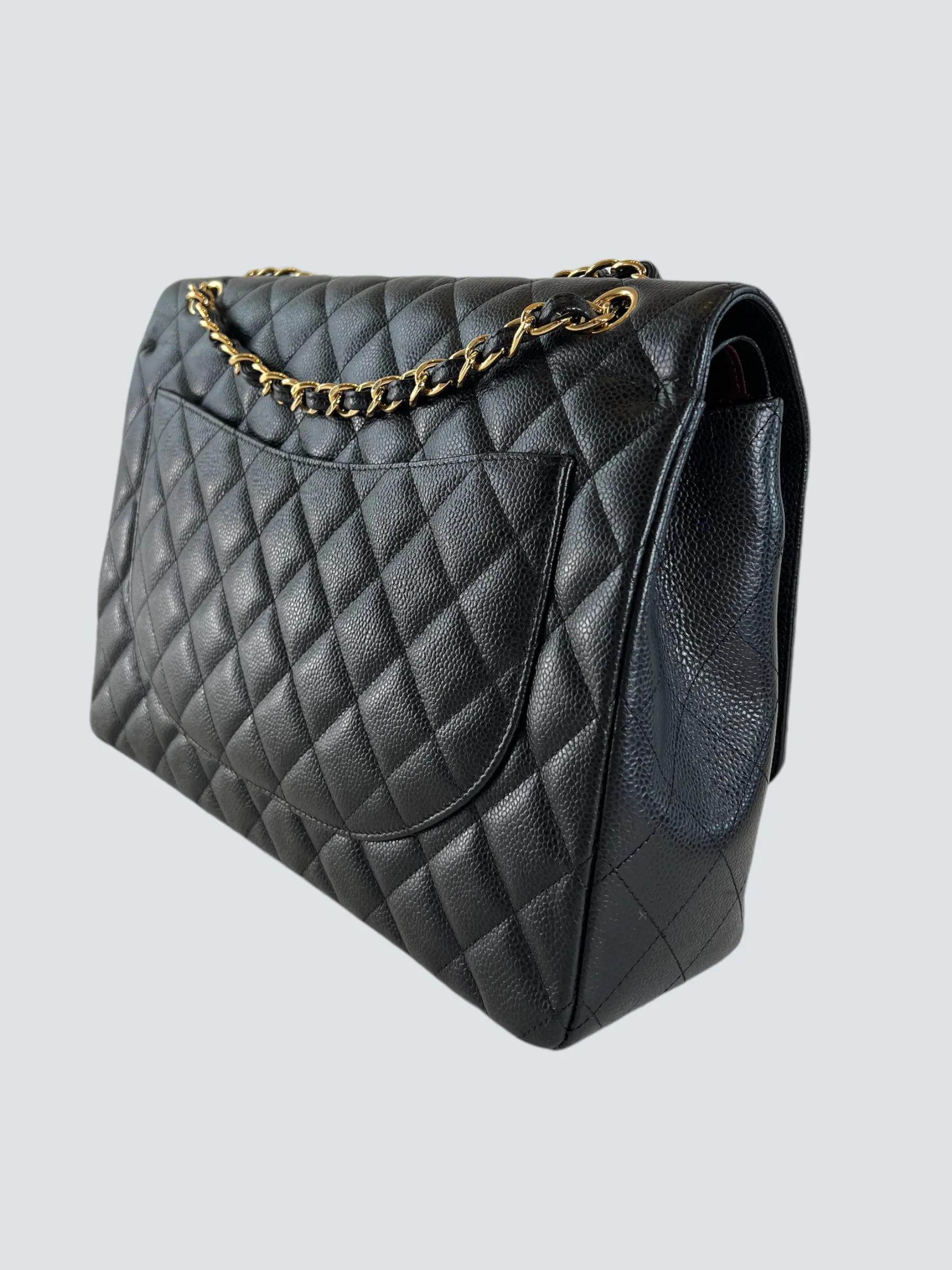 Chanel Black Caviar Leather Maxi Double Flap