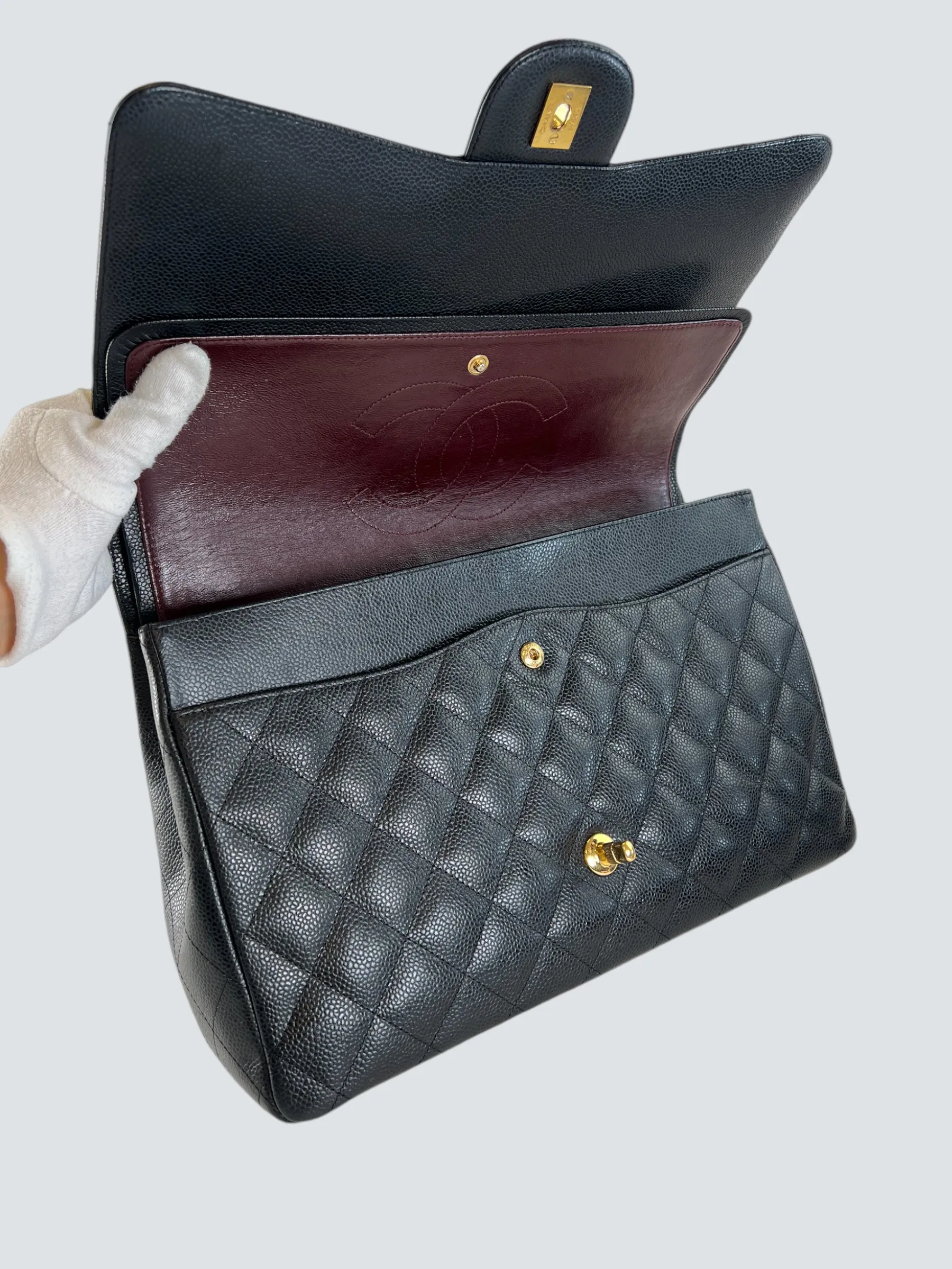 Chanel Black Caviar Leather Maxi Double Flap
