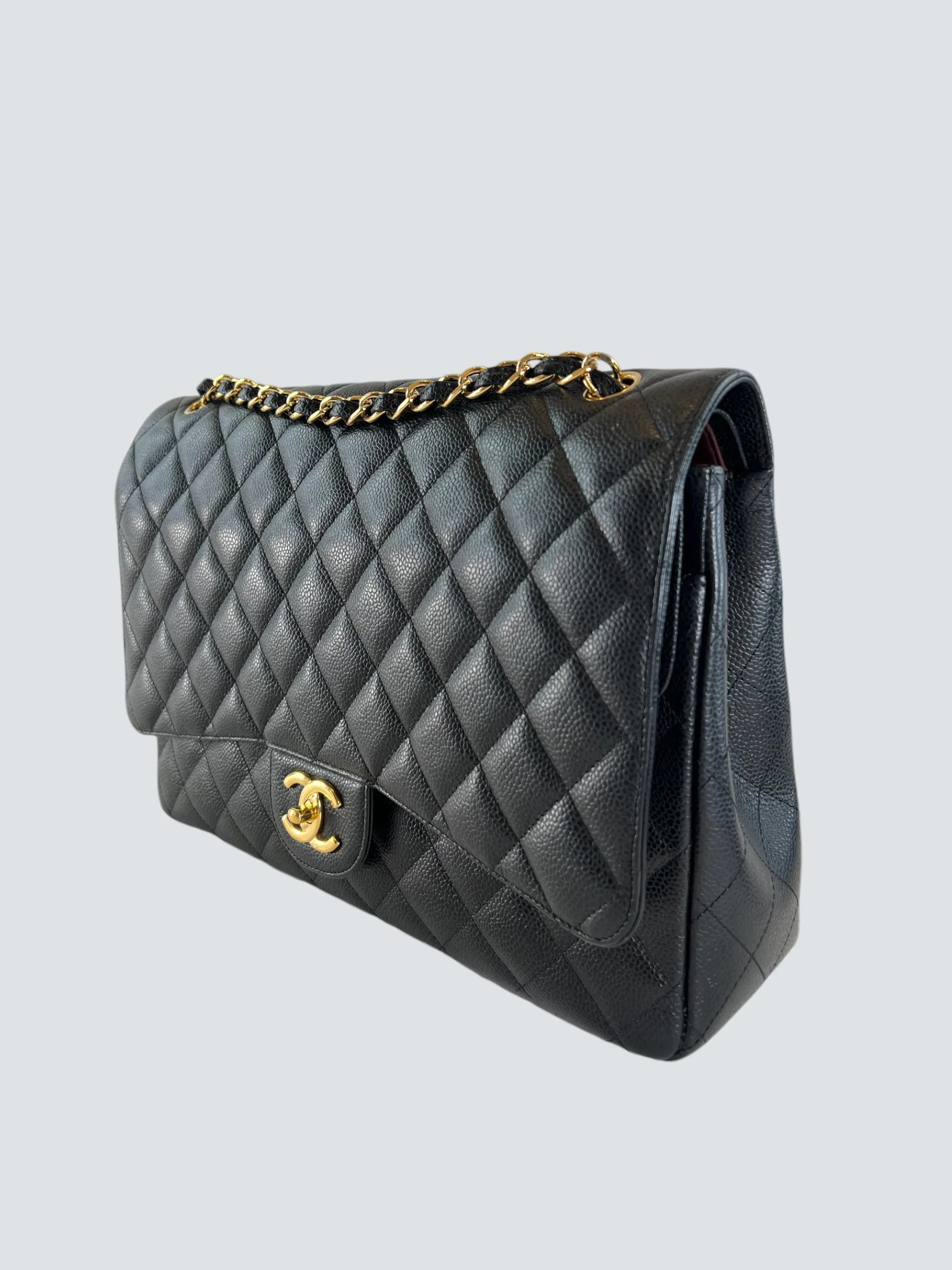 Chanel Black Caviar Leather Maxi Double Flap