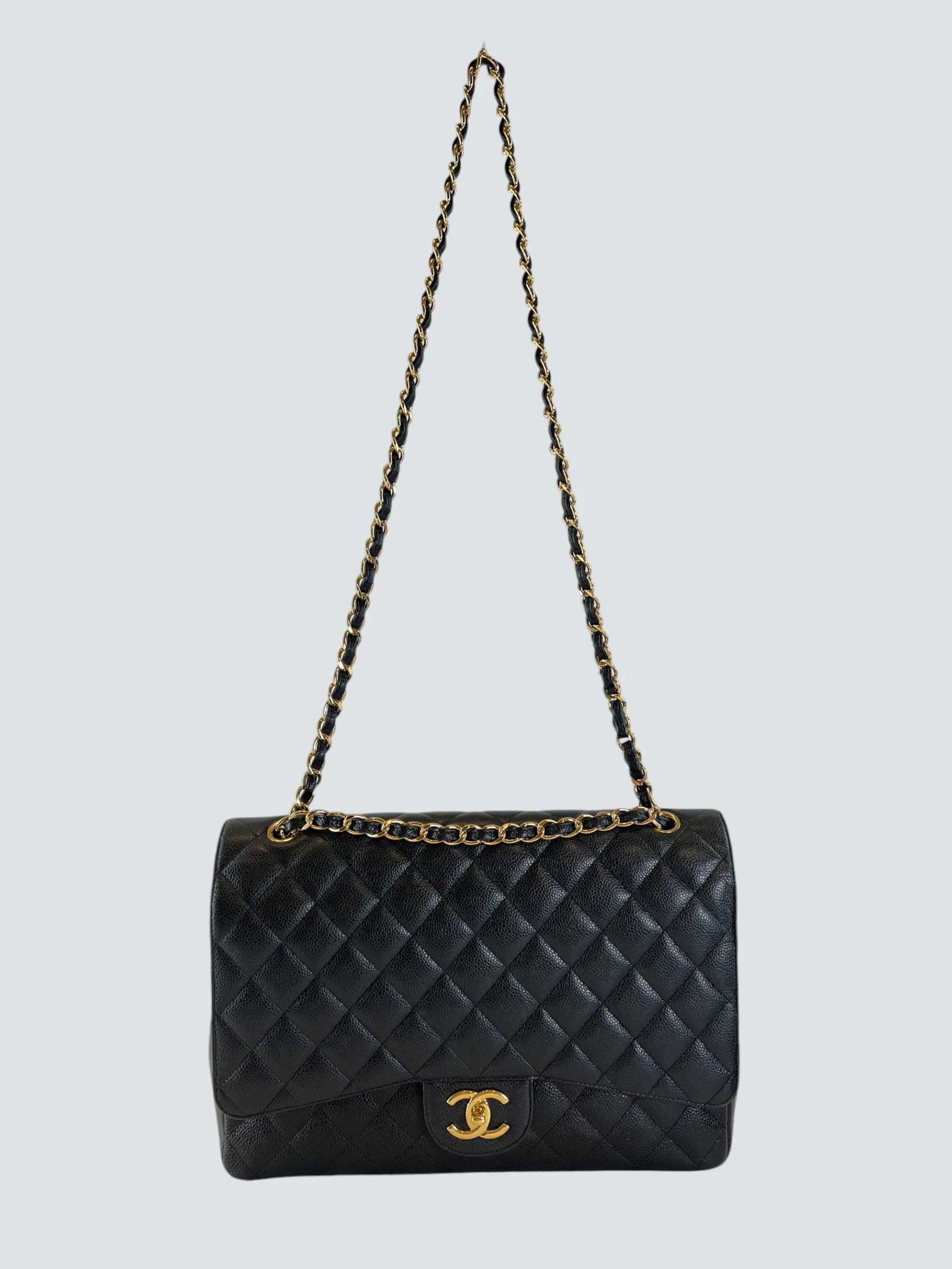Chanel Black Caviar Leather Maxi Double Flap