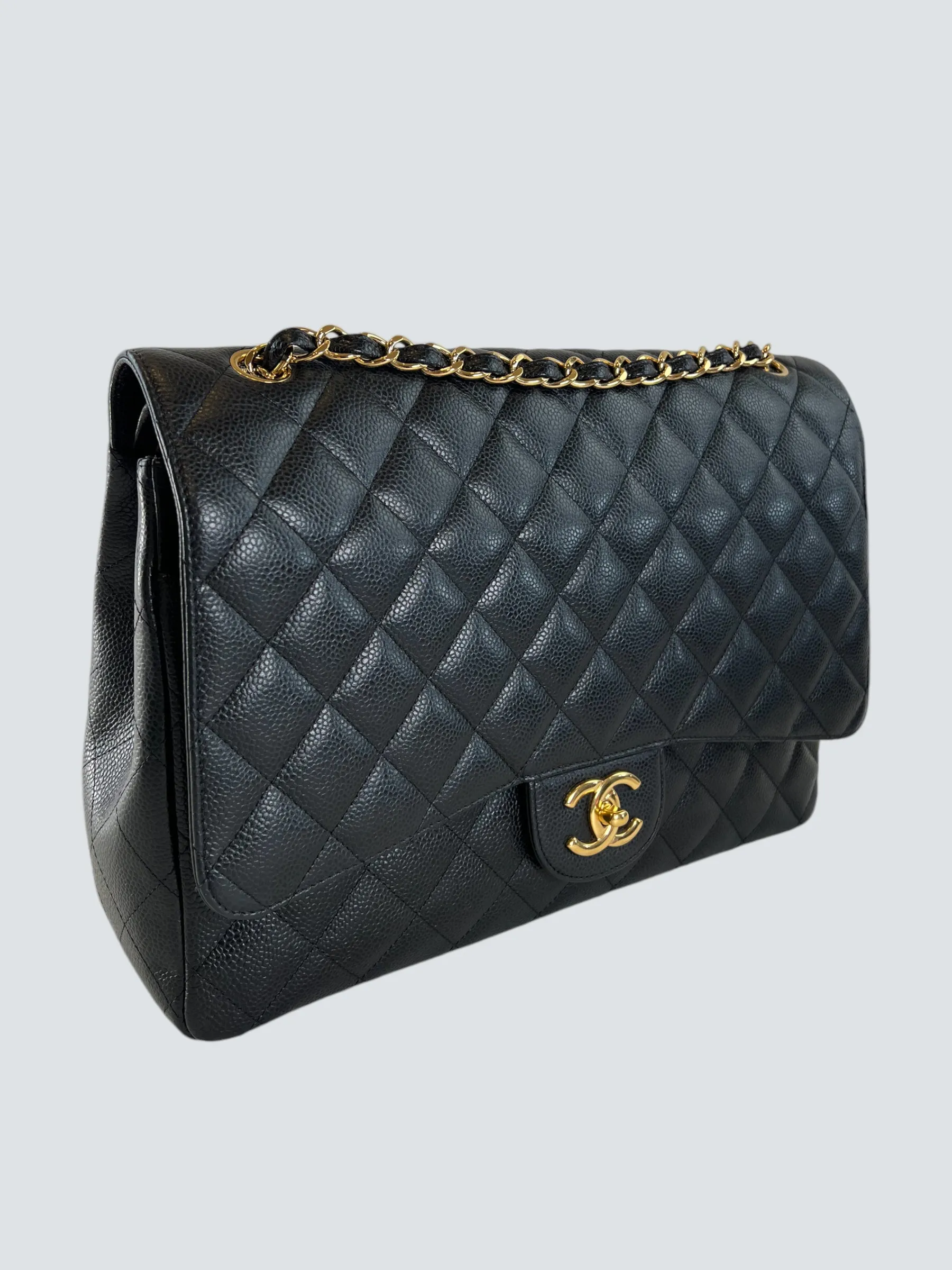 Chanel Black Caviar Leather Maxi Double Flap