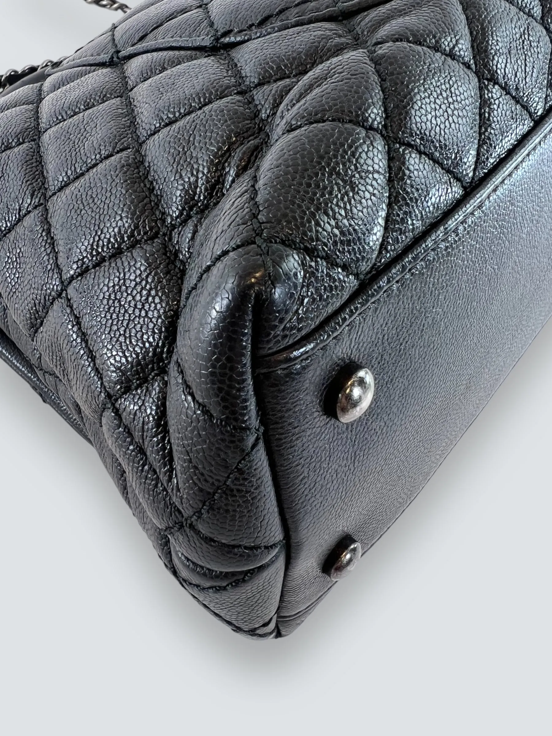 Chanel Black Caviar Quilted  Leather Coco Top  Handle Handbag