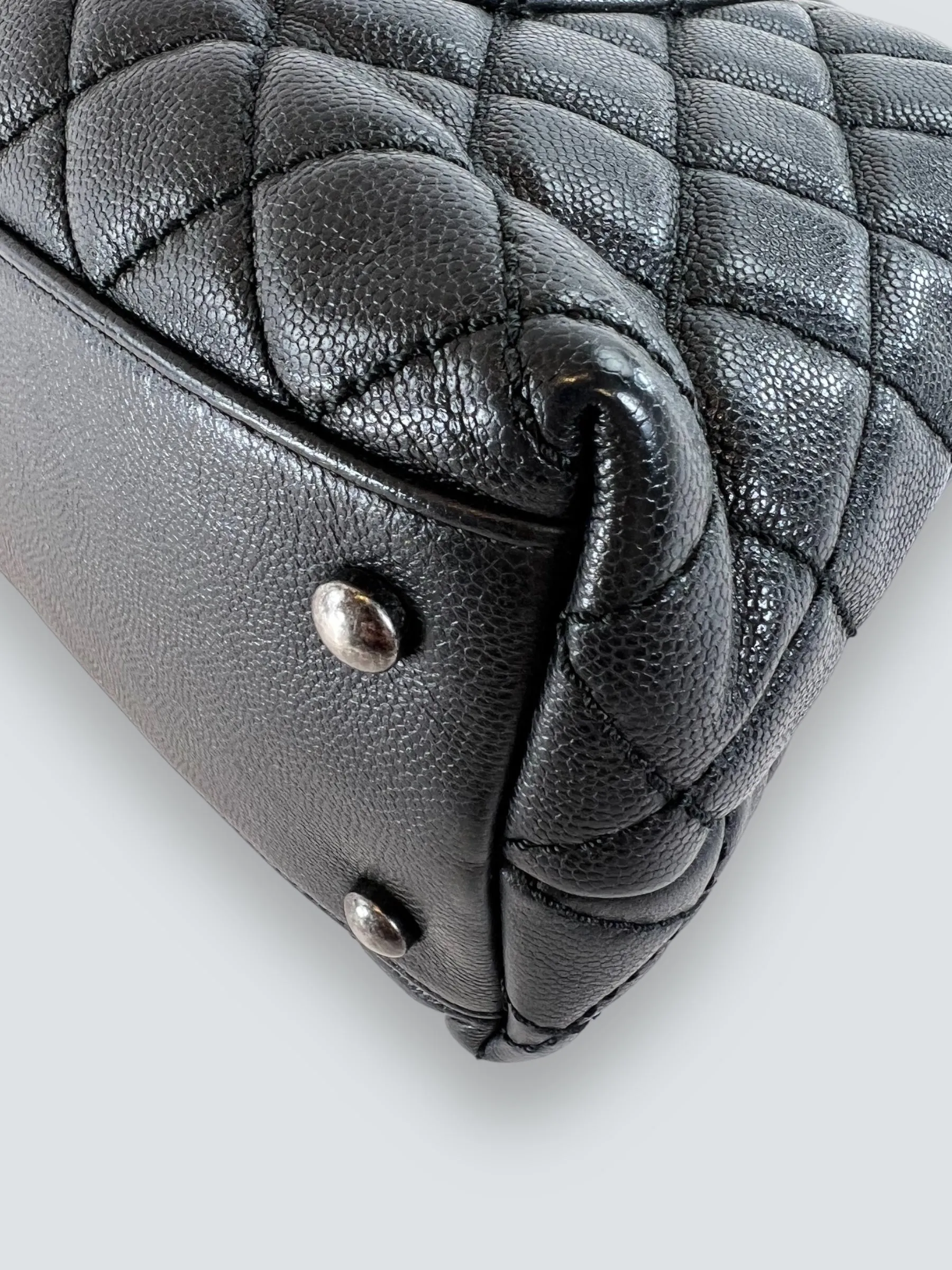 Chanel Black Caviar Quilted  Leather Coco Top  Handle Handbag