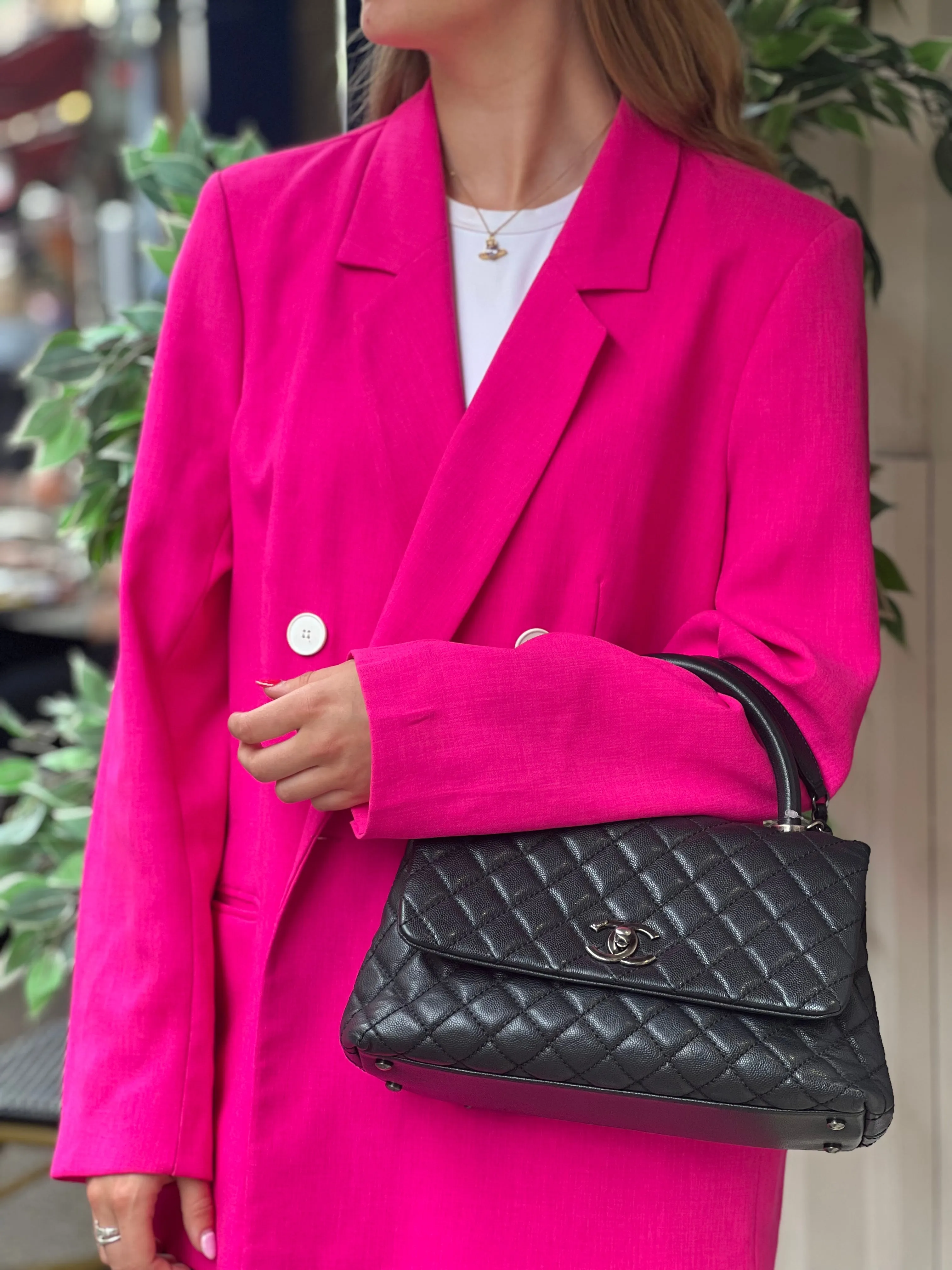 Chanel Black Caviar Quilted  Leather Coco Top  Handle Handbag