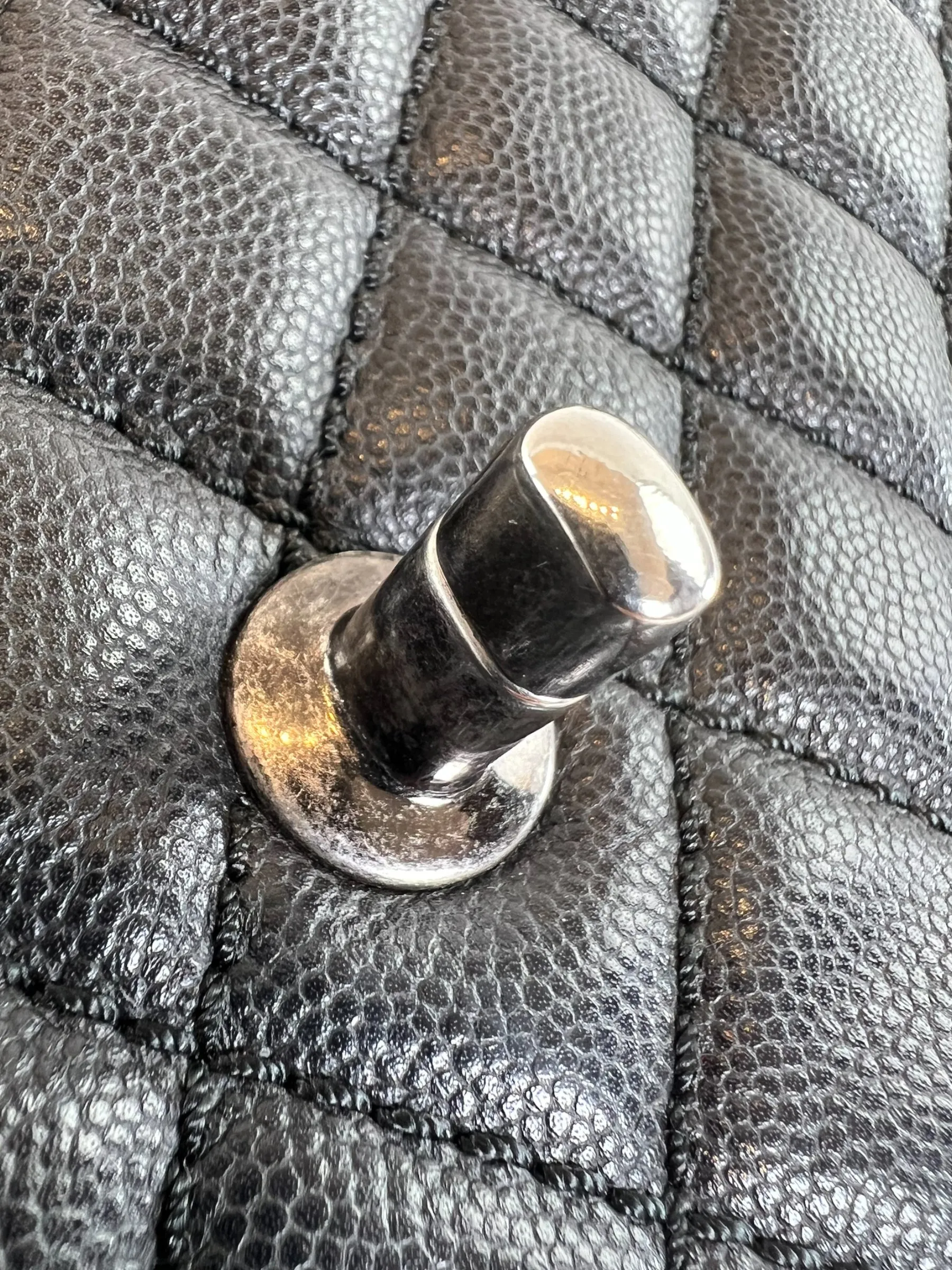 Chanel Black Caviar Quilted  Leather Coco Top  Handle Handbag