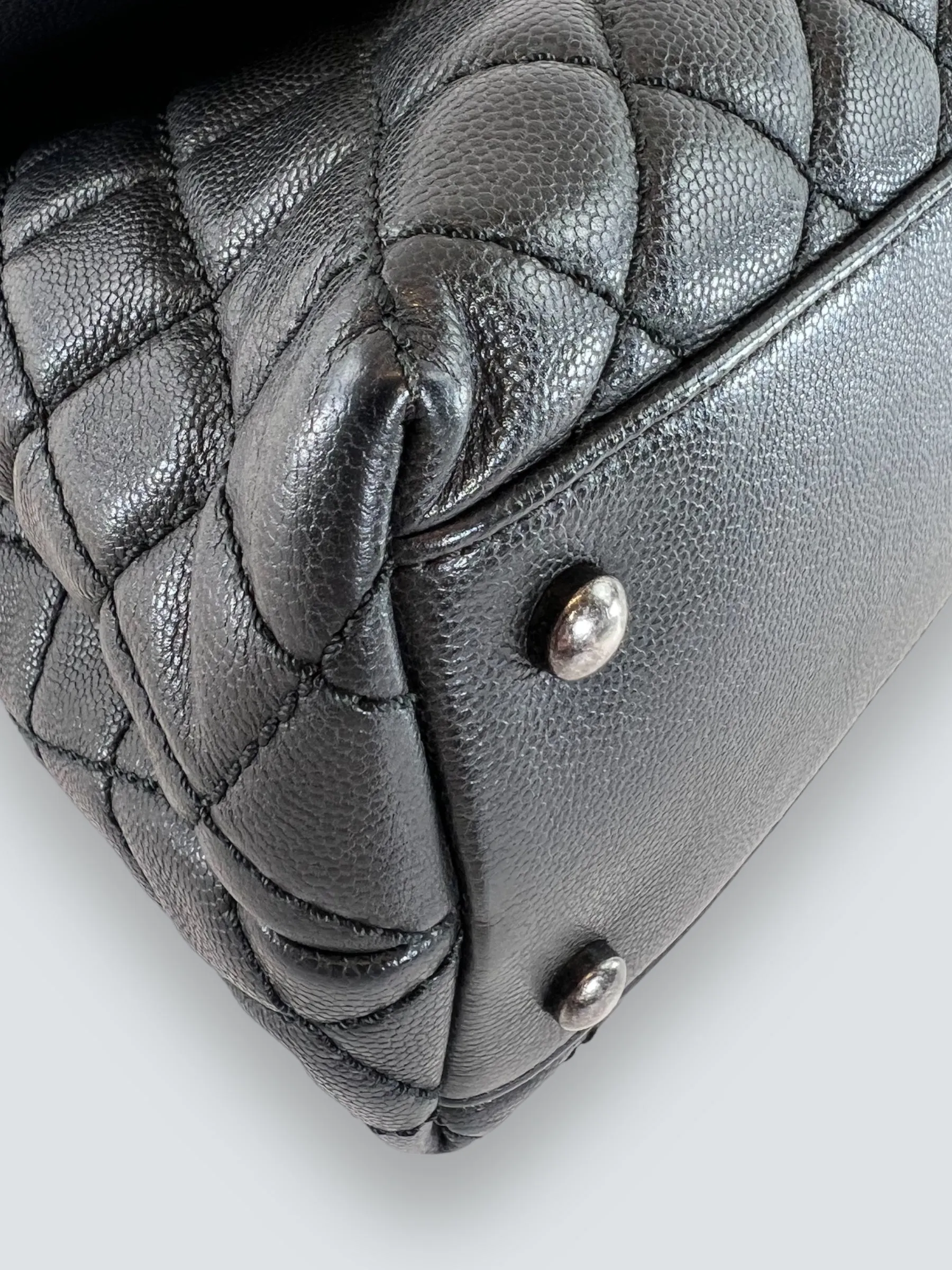 Chanel Black Caviar Quilted  Leather Coco Top  Handle Handbag