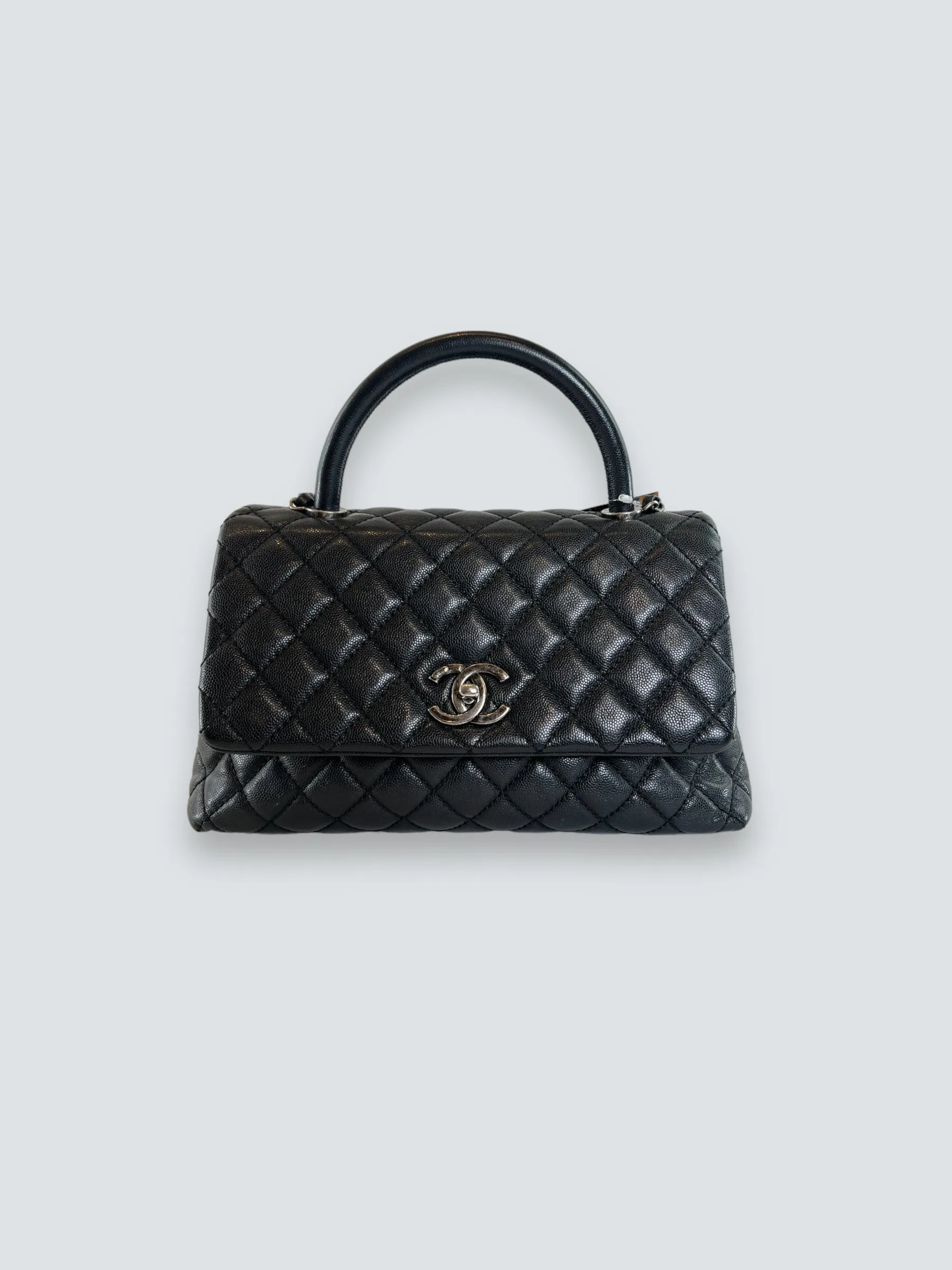 Chanel Black Caviar Quilted  Leather Coco Top  Handle Handbag