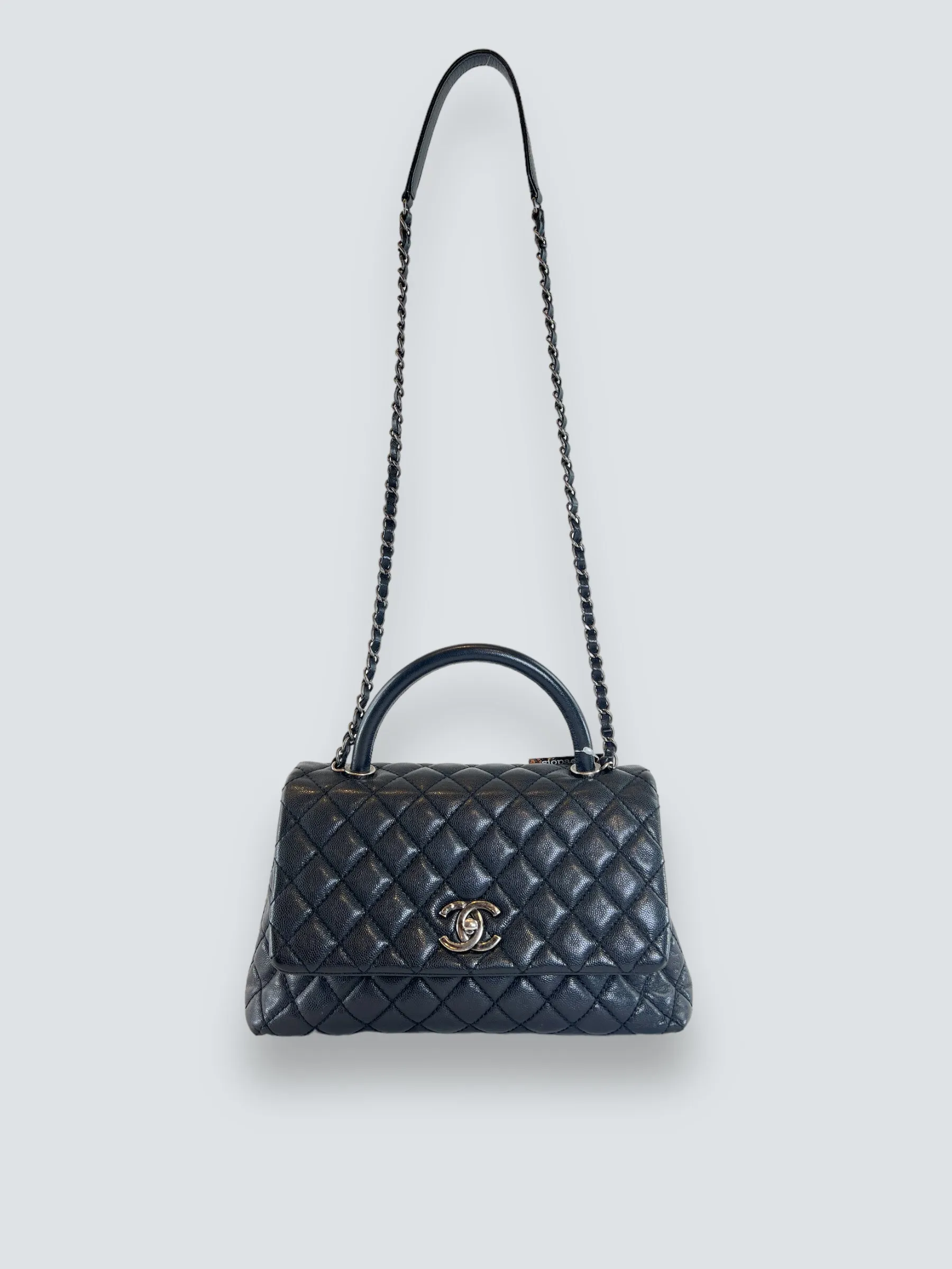 Chanel Black Caviar Quilted  Leather Coco Top  Handle Handbag