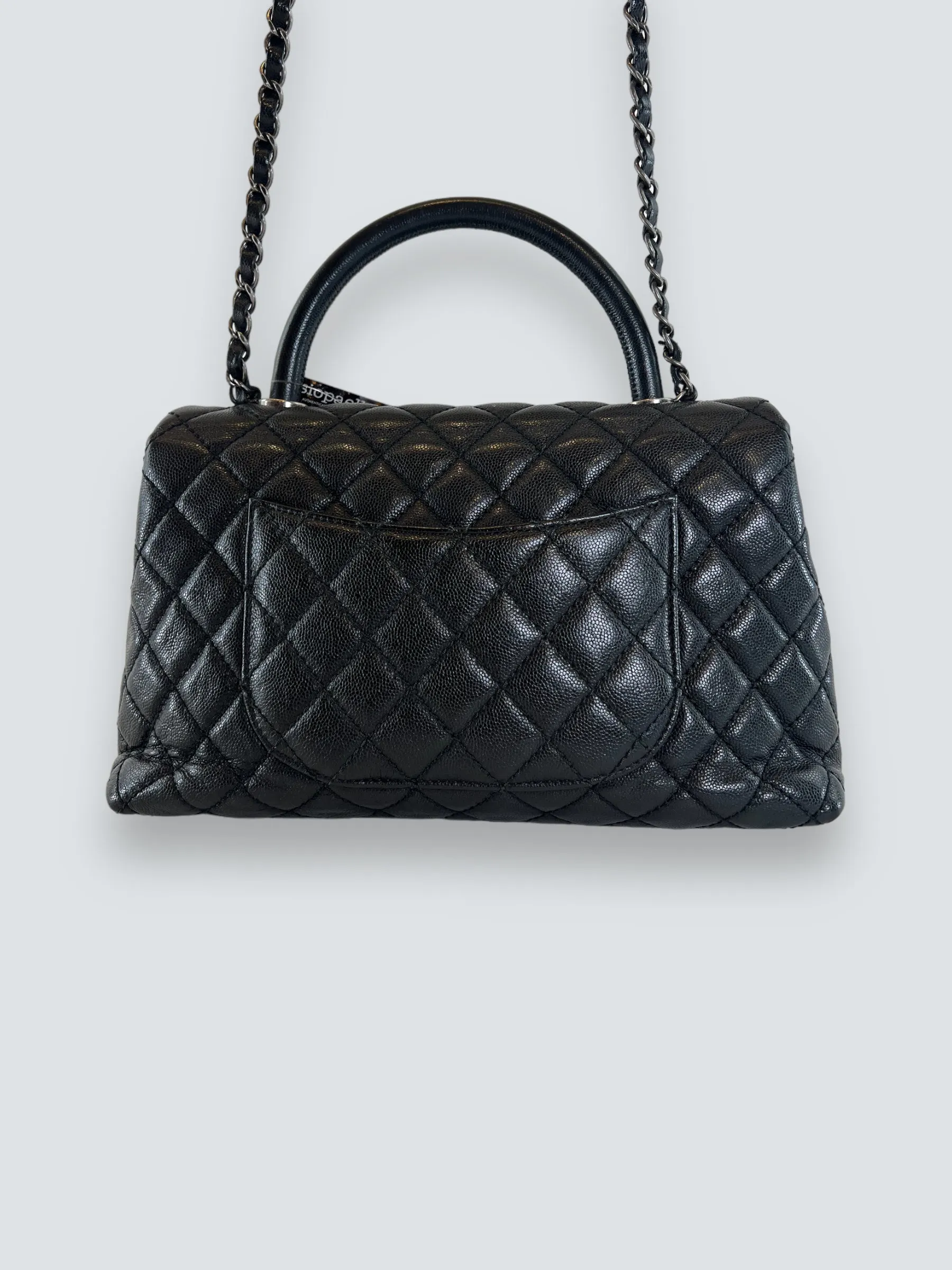 Chanel Black Caviar Quilted  Leather Coco Top  Handle Handbag
