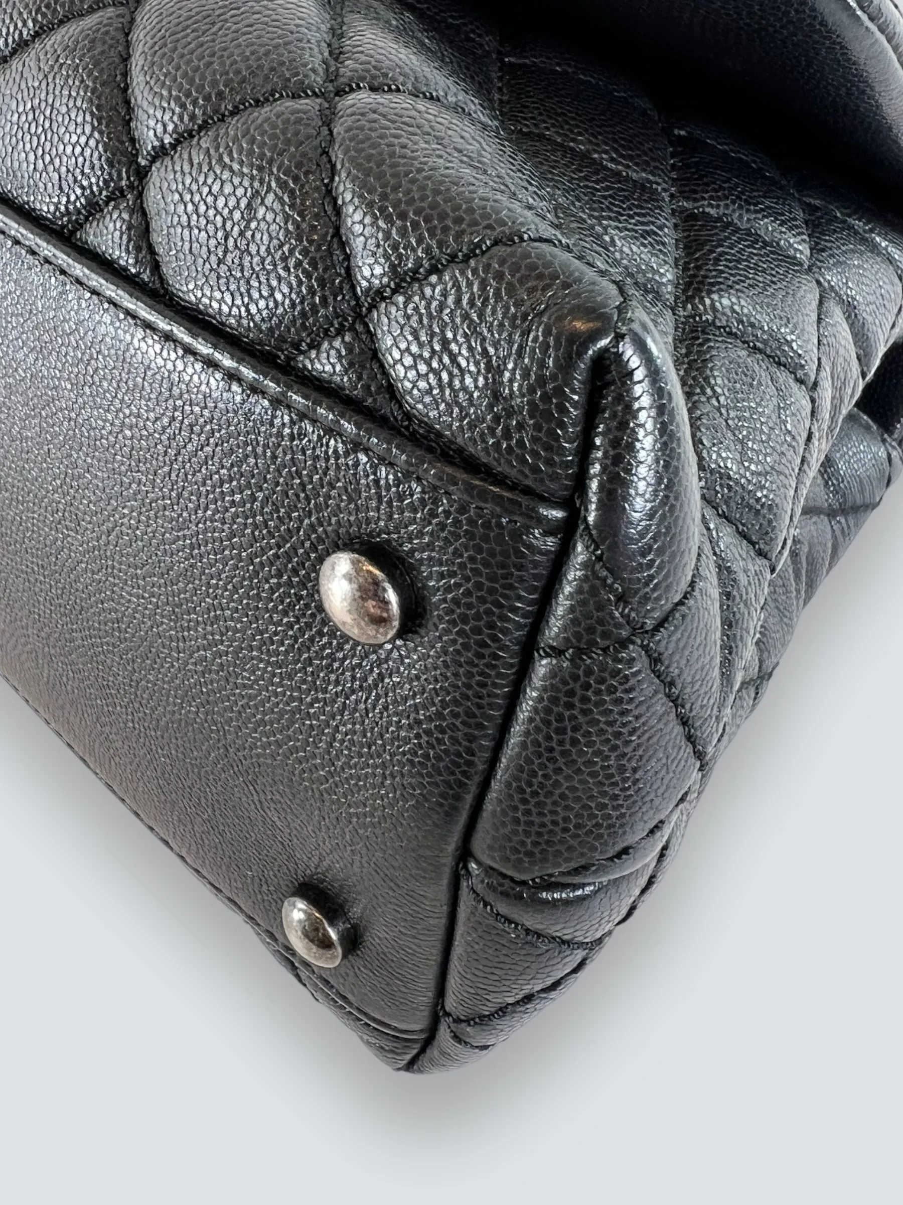 Chanel Black Caviar Quilted  Leather Coco Top  Handle Handbag