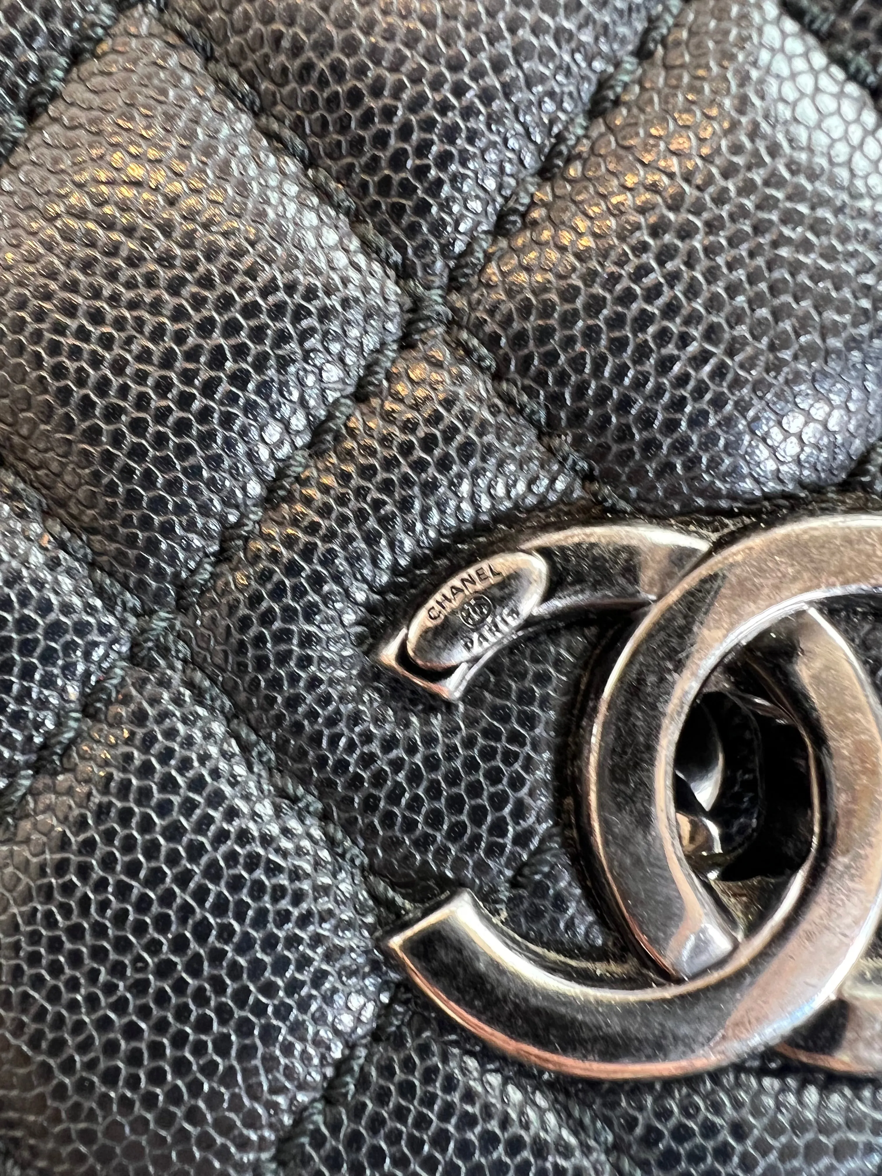 Chanel Black Caviar Quilted  Leather Coco Top  Handle Handbag