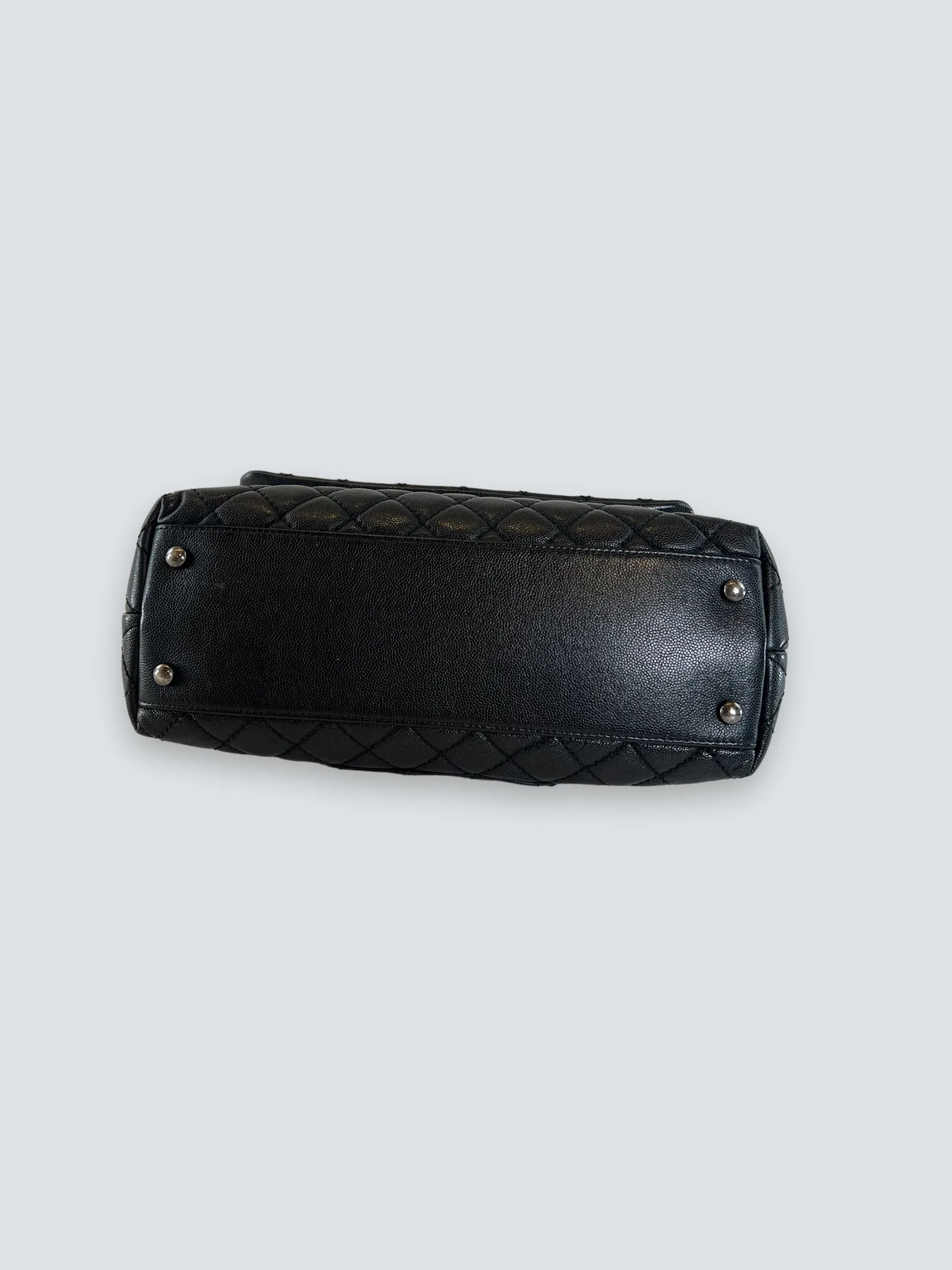 Chanel Black Caviar Quilted  Leather Coco Top  Handle Handbag