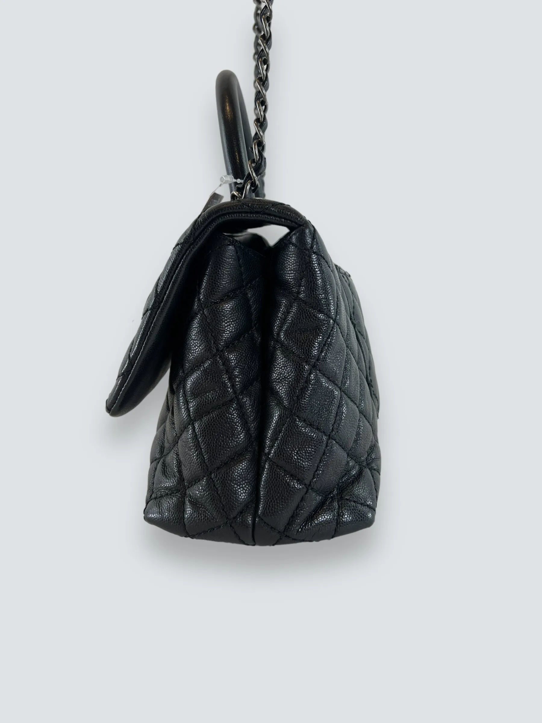 Chanel Black Caviar Quilted  Leather Coco Top  Handle Handbag