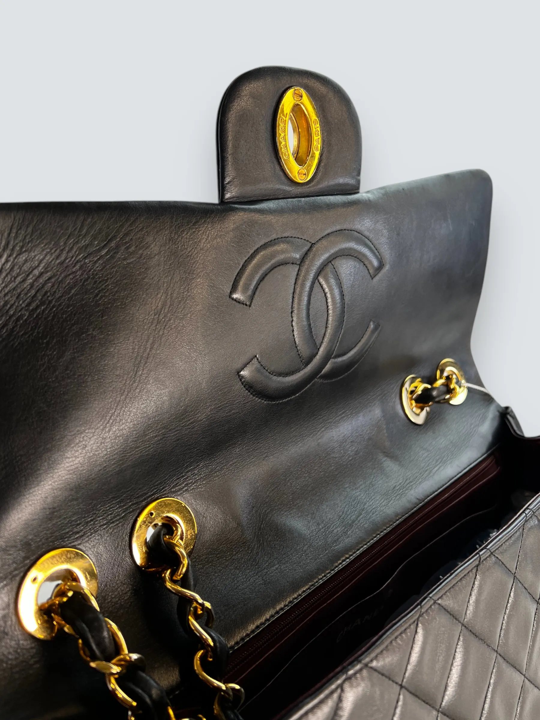 Chanel Black Lambskin Leather Maxi Shoulder Bag