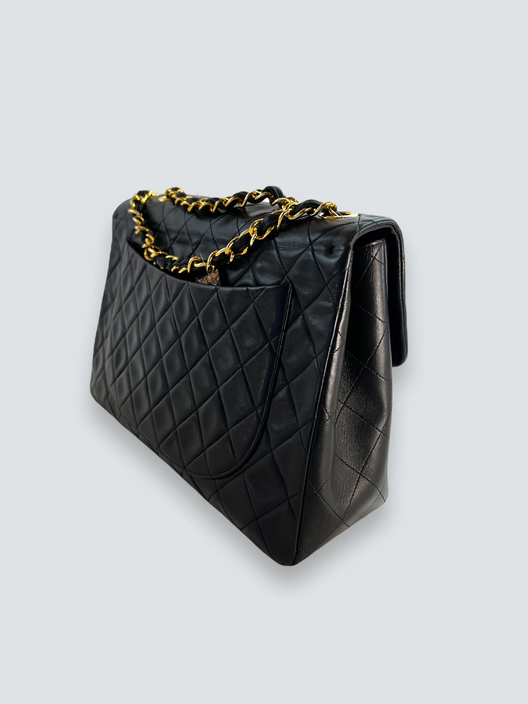 Chanel Black Lambskin Leather Maxi Shoulder Bag