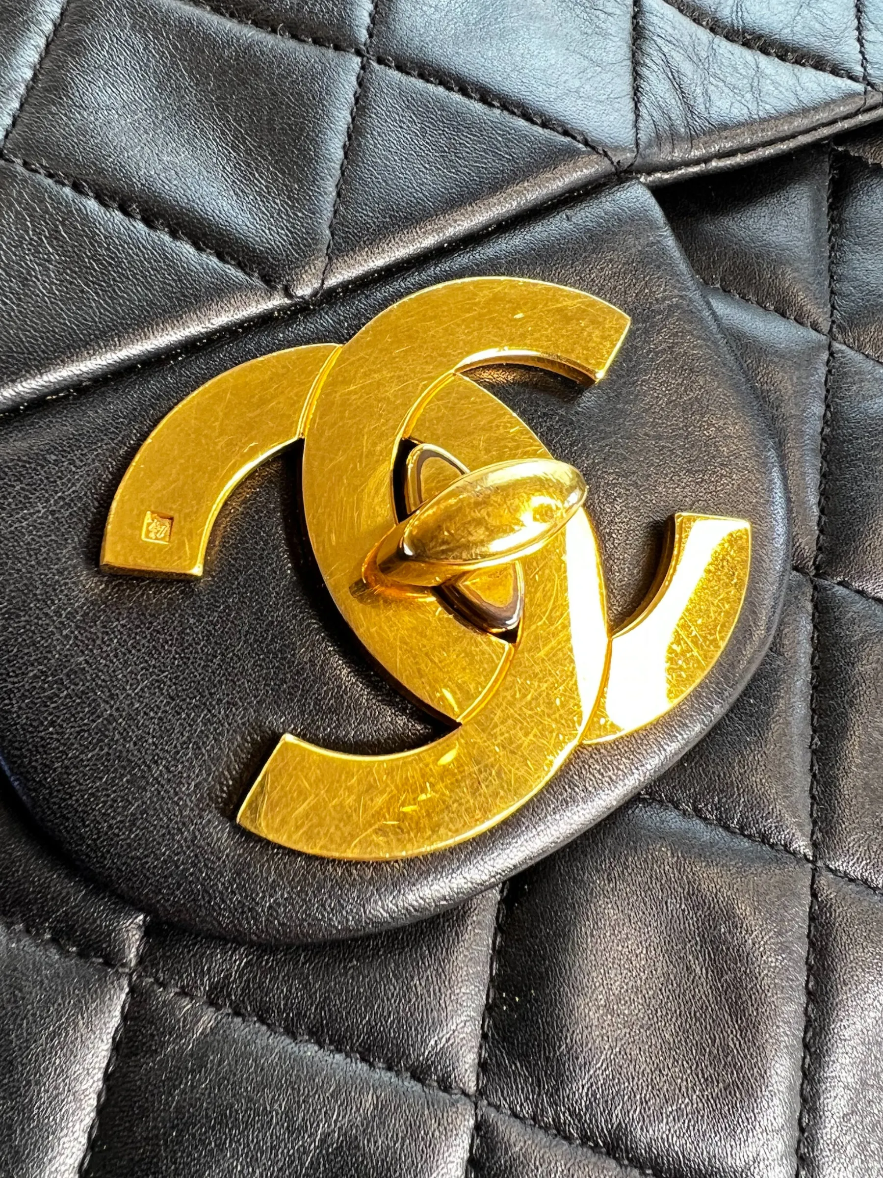 Chanel Black Lambskin Leather Maxi Shoulder Bag