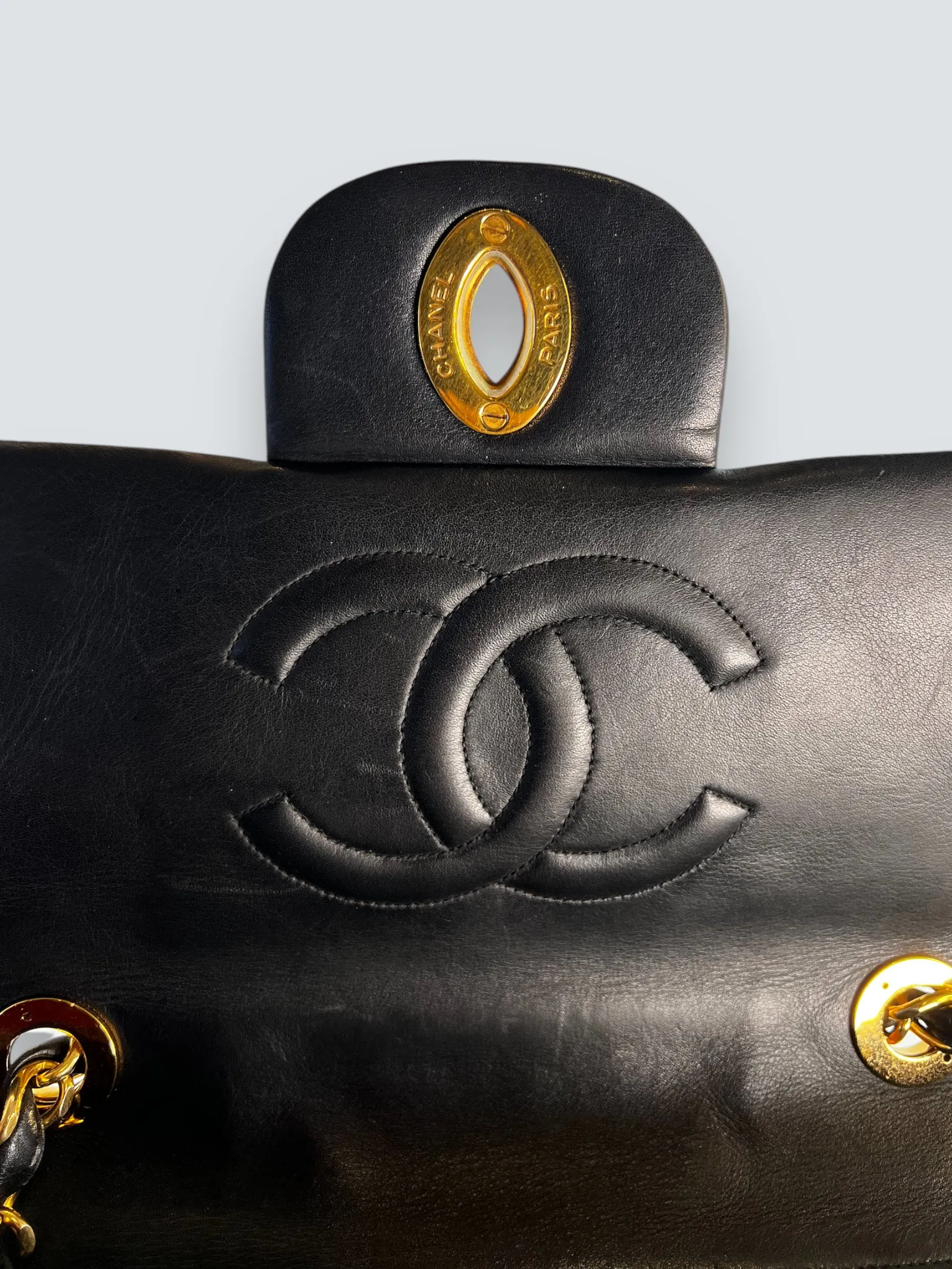 Chanel Black Lambskin Leather Maxi Shoulder Bag