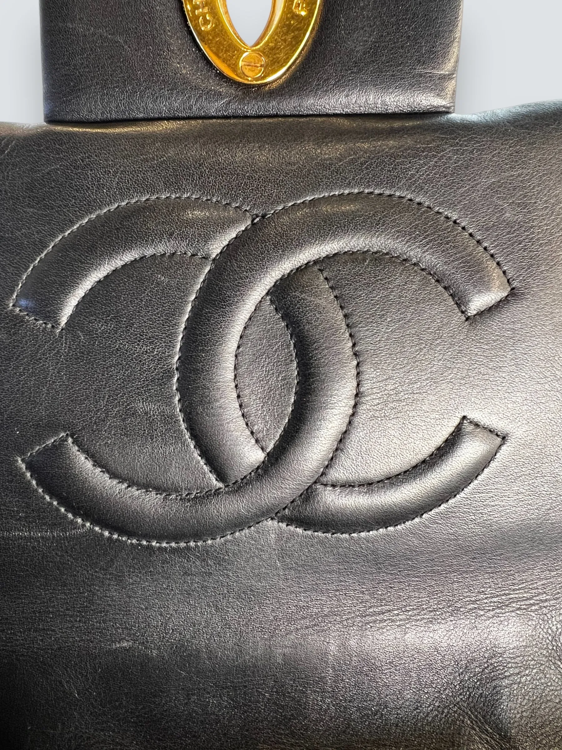 Chanel Black Lambskin Leather Maxi Shoulder Bag