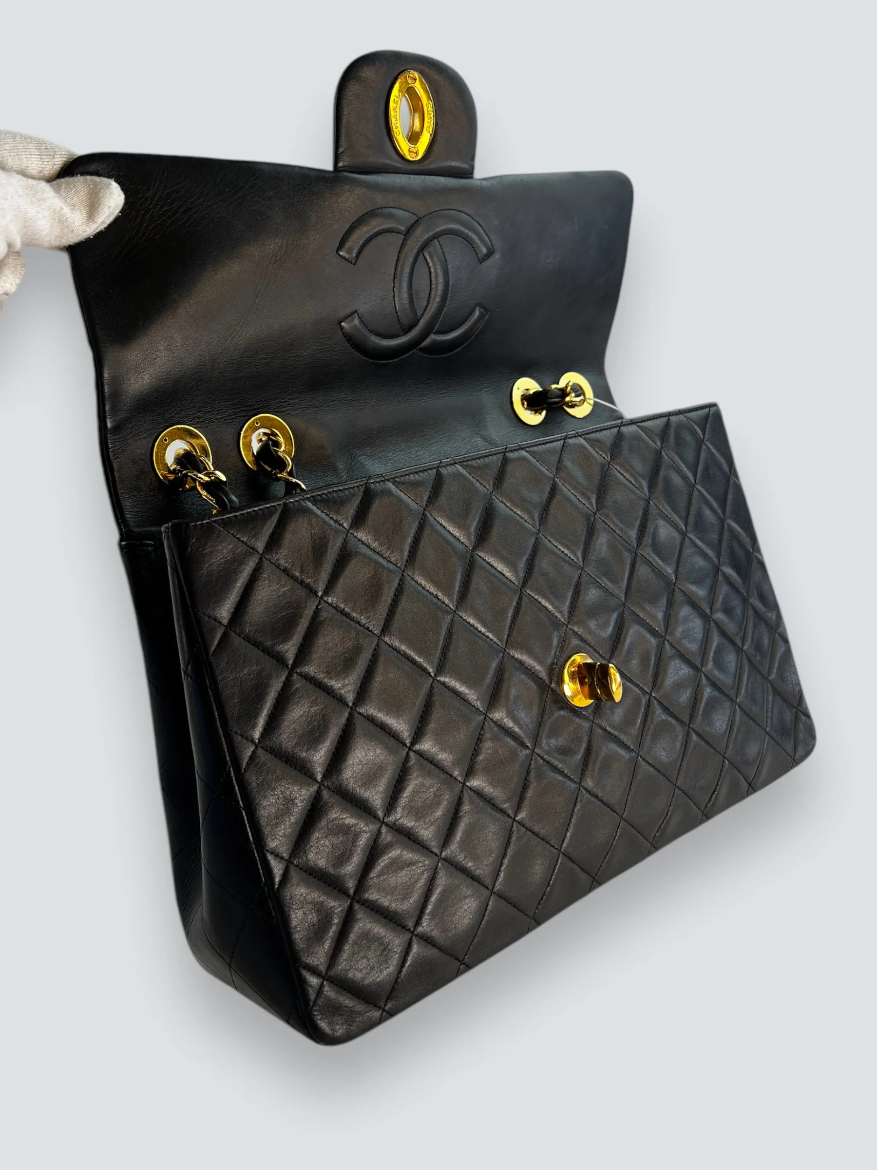Chanel Black Lambskin Leather Maxi Shoulder Bag