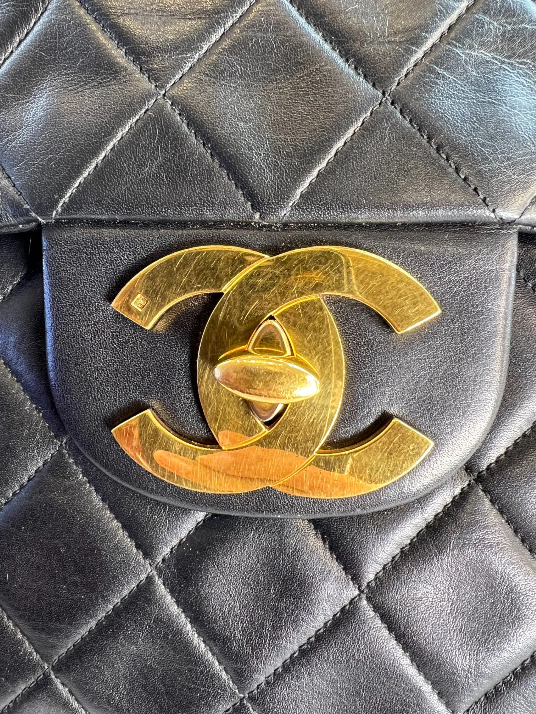 Chanel Black Lambskin Leather Maxi Shoulder Bag