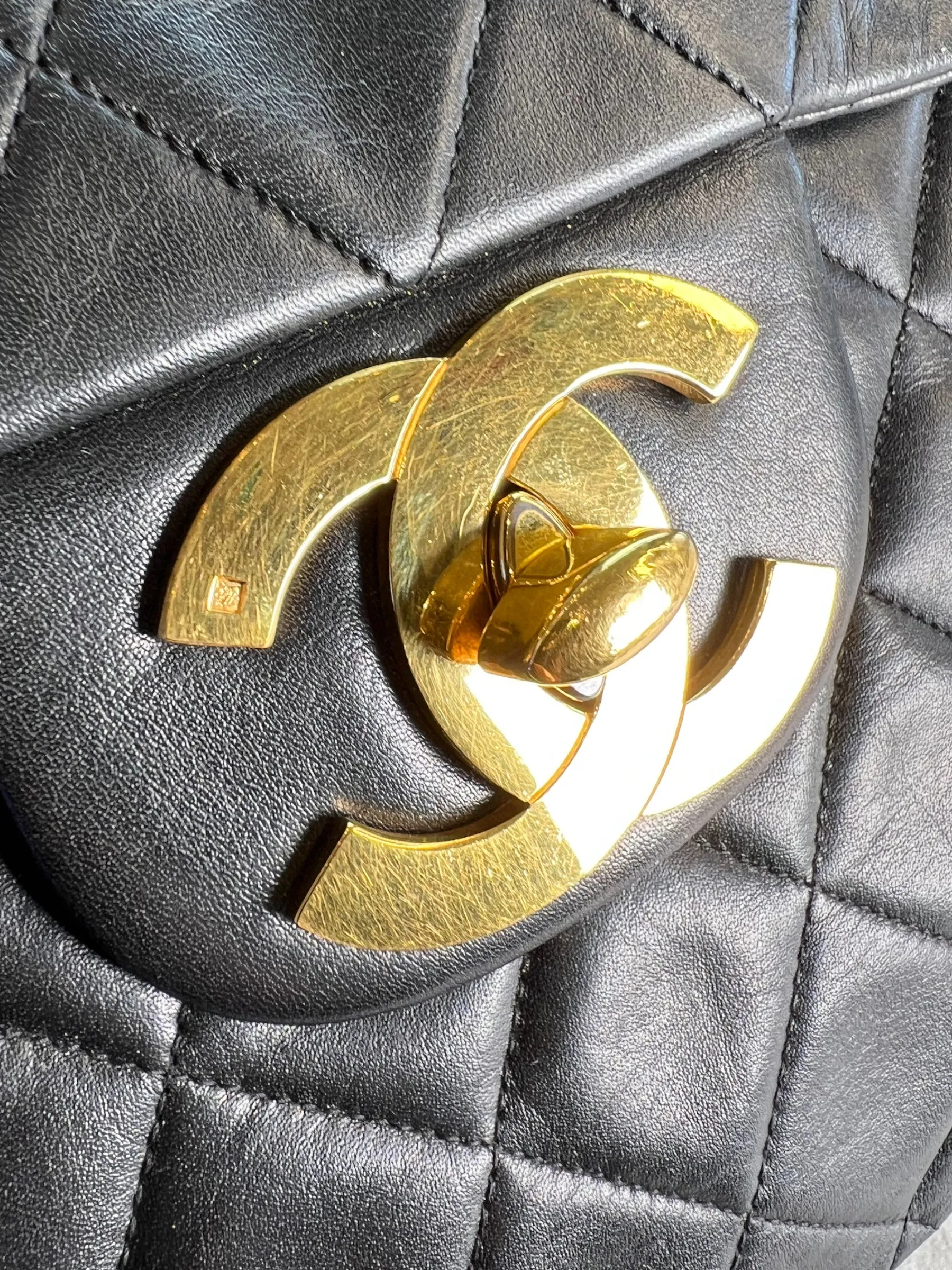 Chanel Black Lambskin Leather Maxi Shoulder Bag