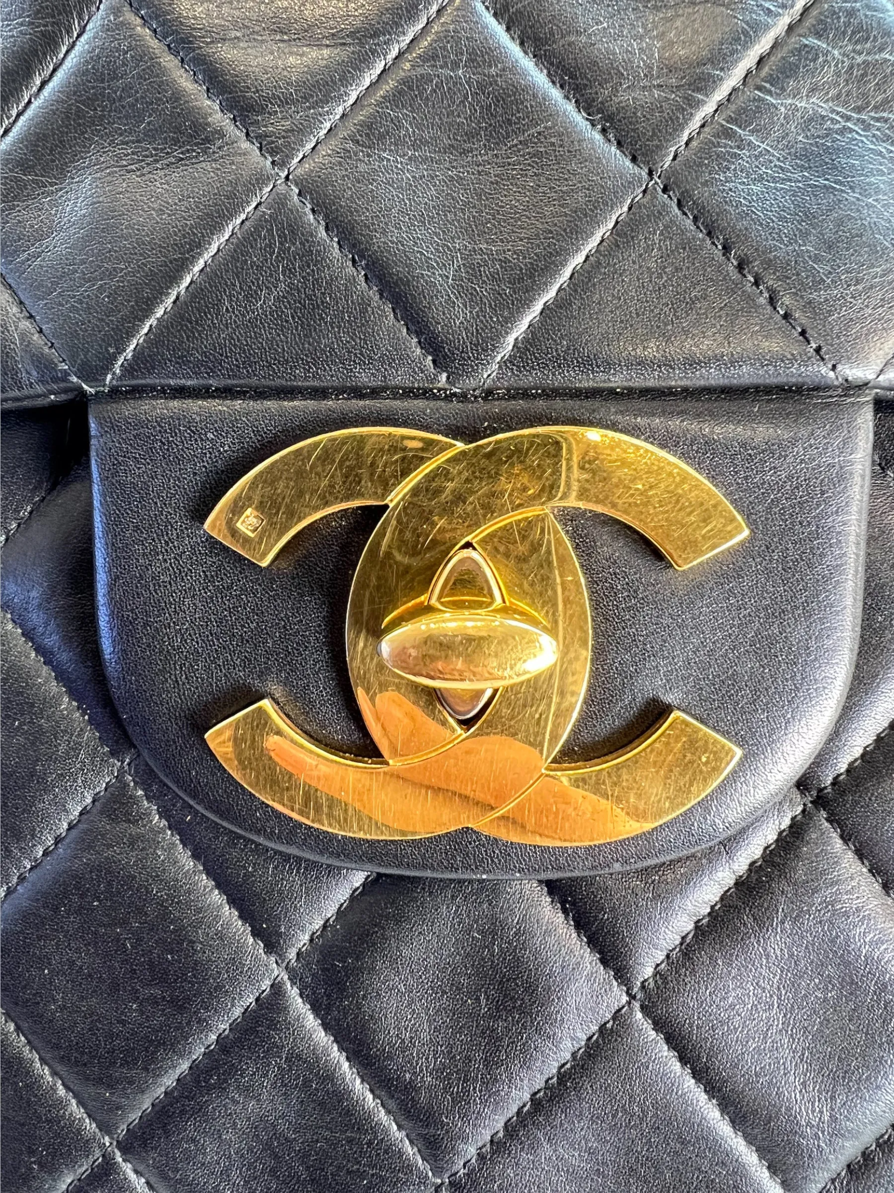 Chanel Black Lambskin Leather Maxi Shoulder Bag
