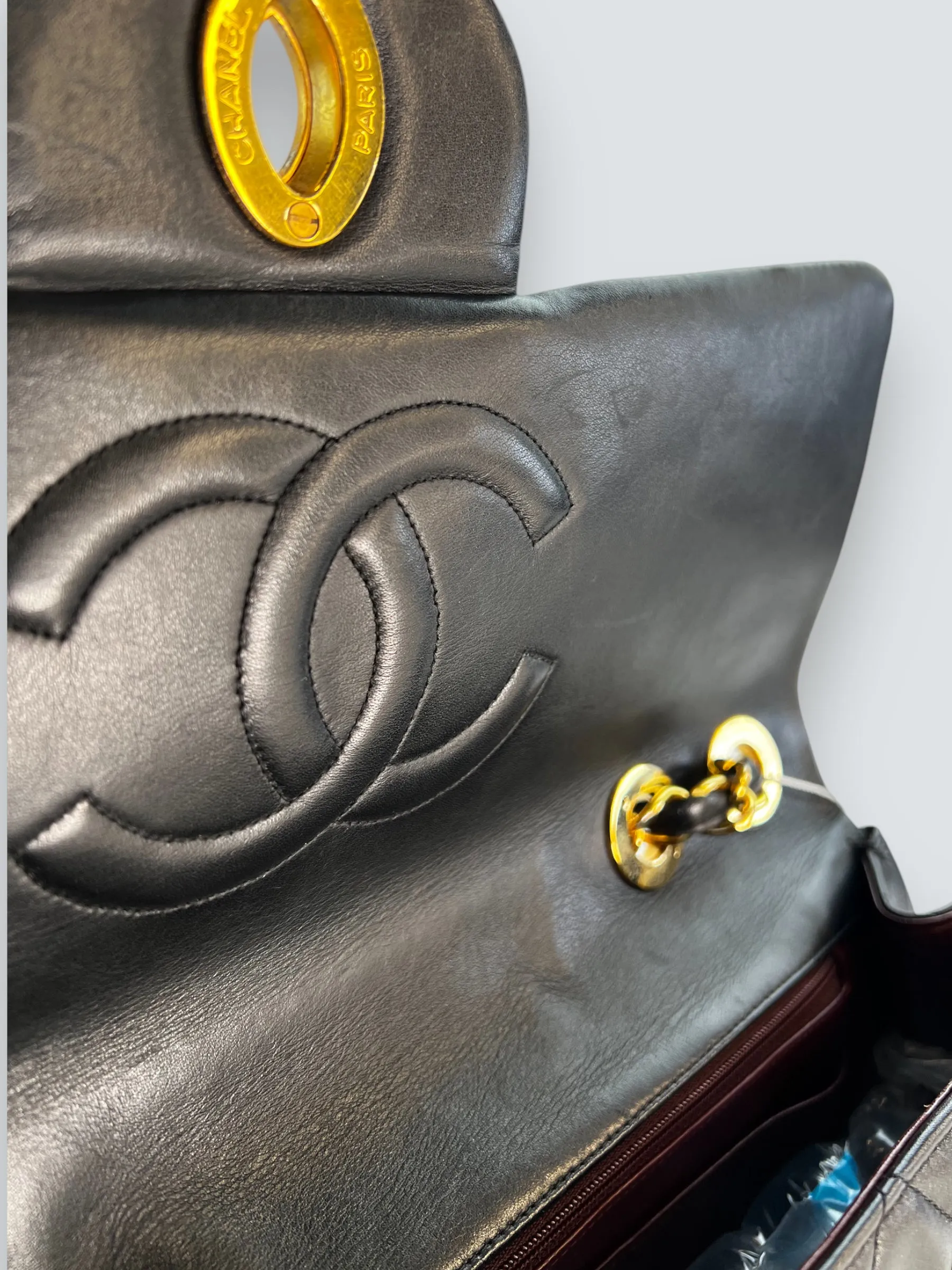 Chanel Black Lambskin Leather Maxi Shoulder Bag