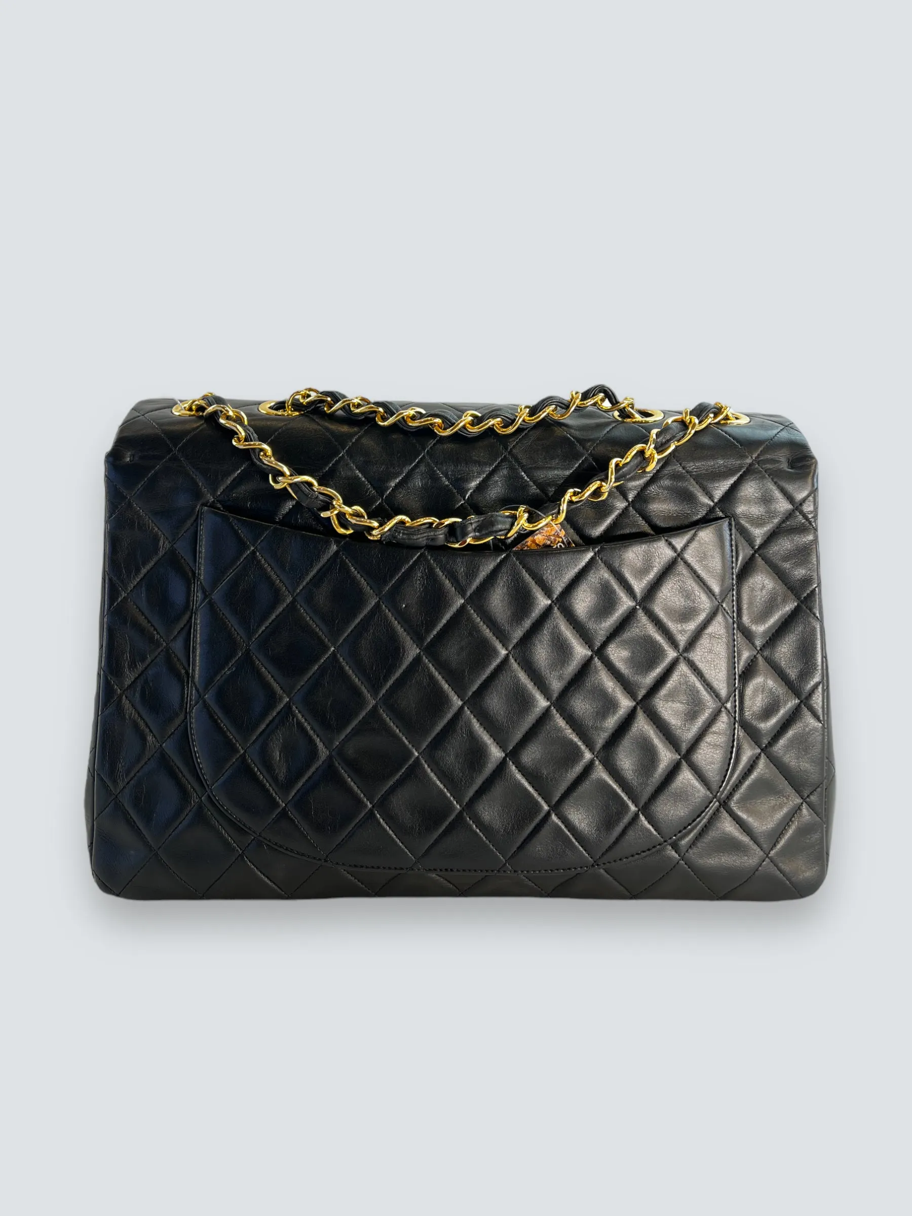 Chanel Black Lambskin Leather Maxi Shoulder Bag