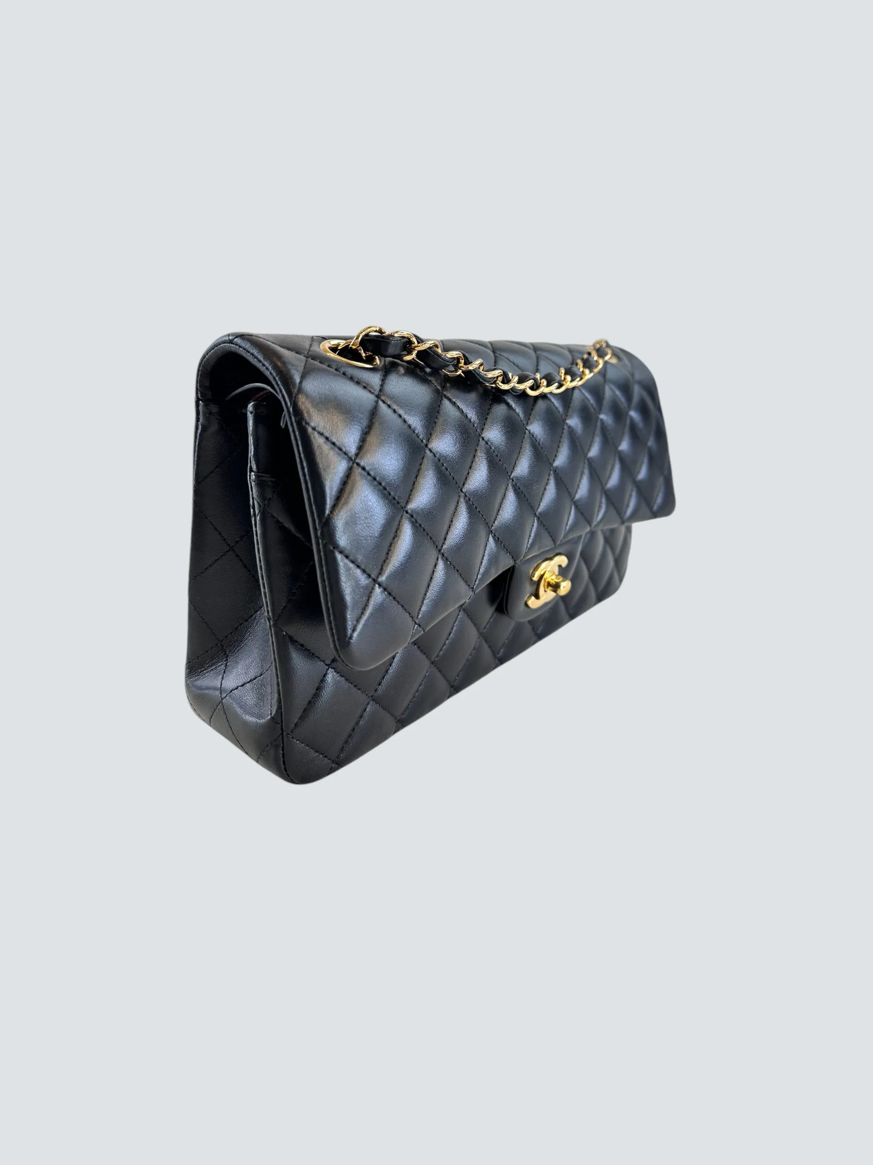 Chanel Black Lambskin Leather Medium Double Flap